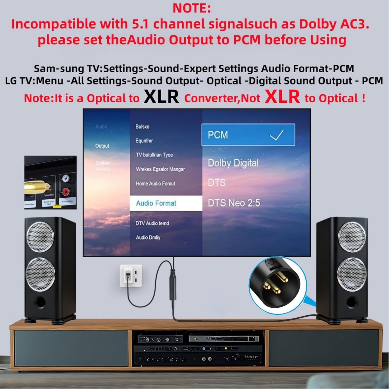 192KHz DAC Optical to XLR Converter,Optical Audio Cable to AUX Cable Adapter,Digital to Analog Audio Converter for HDTV DVD Set-top Boxes Out to Speaker Audio Mixer(Unidirectional O-ptical to XLR)