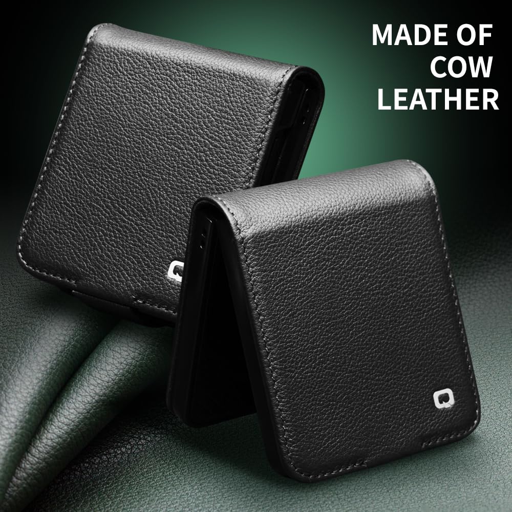 Funda de piel para Samsung Galaxy Z Flip 7 5G Premium de cuero de vaca con cierre magnético para Samsung Z Flip 7 funda (negro2)