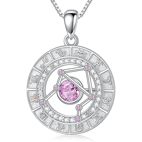TOUPOP Zodiac Constellation Necklace for Women 925 Sterling Silver Birthstone Pendant Necklaces Zodiac Sign Jewelry Birthday Christmas Gifts for Women Her