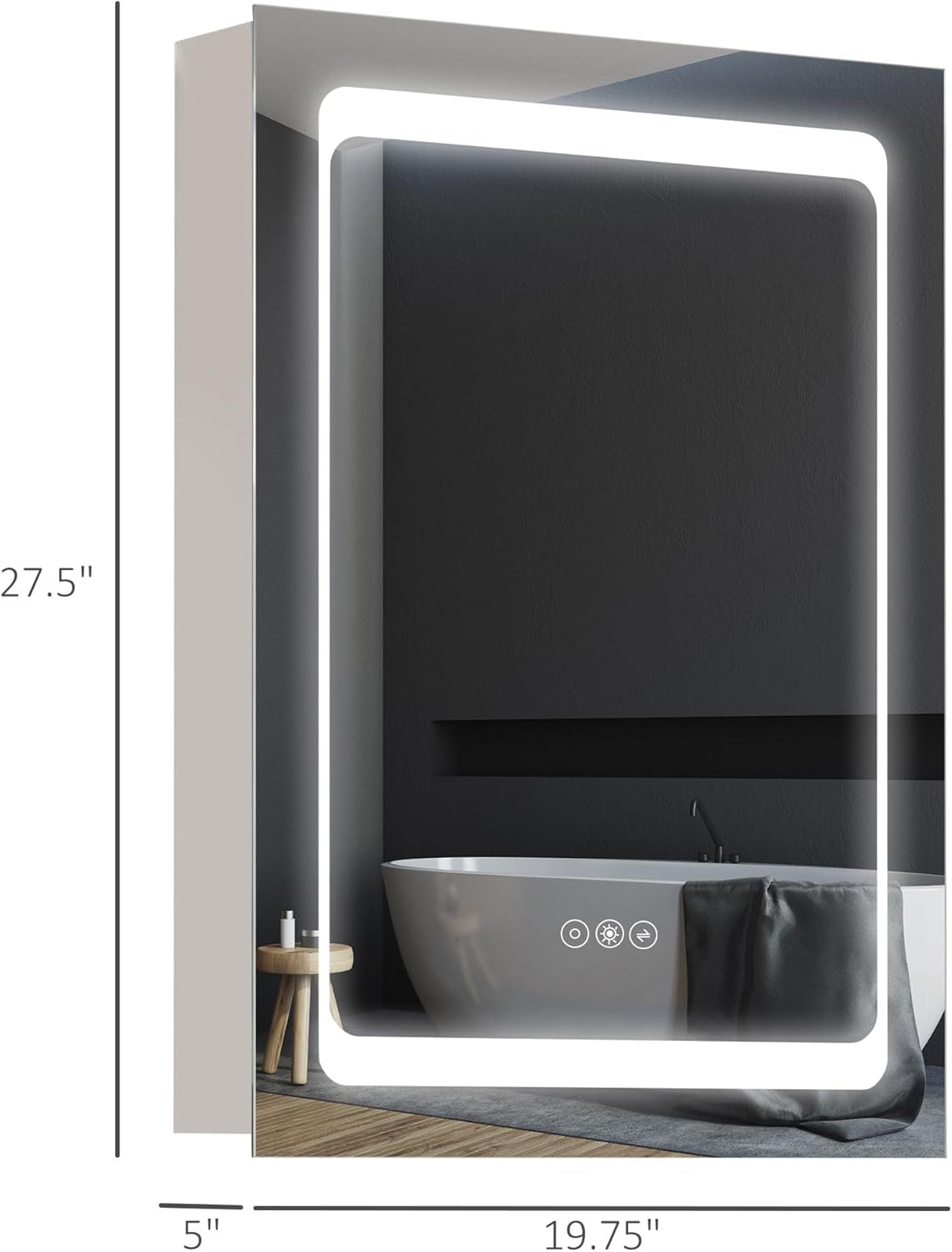 LED Mirror Cabinet with Adjustable Brightness and Color Temperature - Wall-Mounted Bathroom Storage