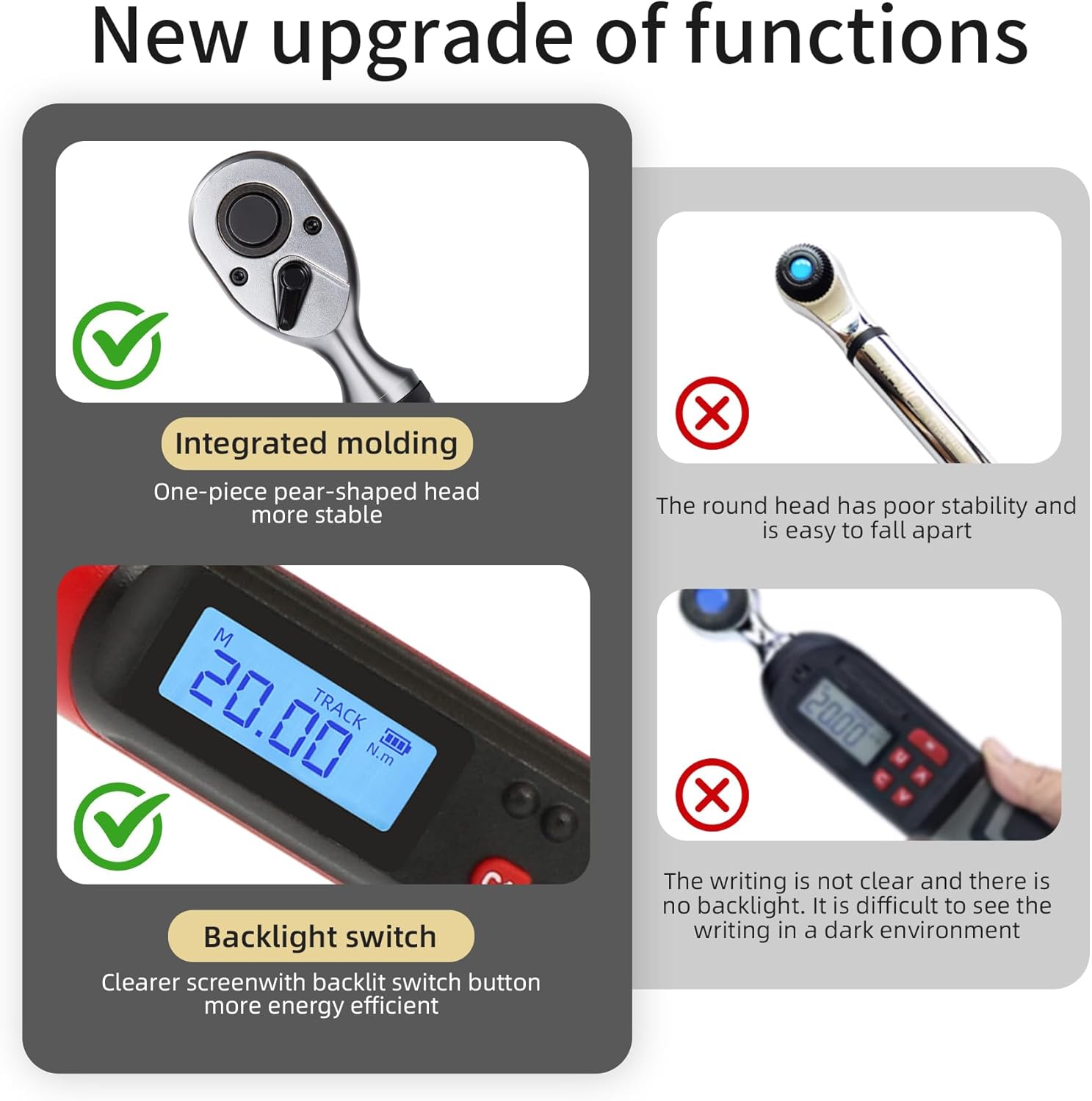 3/8 Inch Drive Professional Digital Torque Wrench 6.8-135N.M (5.02-99.57FT. LB), Electric Torque Wrench with Buzzer& LED Indicator& Preset Value& Data Storage, for Bike/Motorcycle/Auto Repair