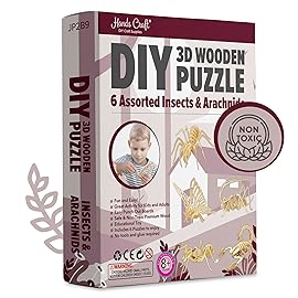 Hands Craft DIY 3D Wooden Puzzle - 6 Assorted Insects & Arachnids Bundle Pack Brain Teaser Puzzles Educational STEM Toy Adults and Kids to Build Safe and Non-Toxic Easy Punch Out Premium Wood JP2B9