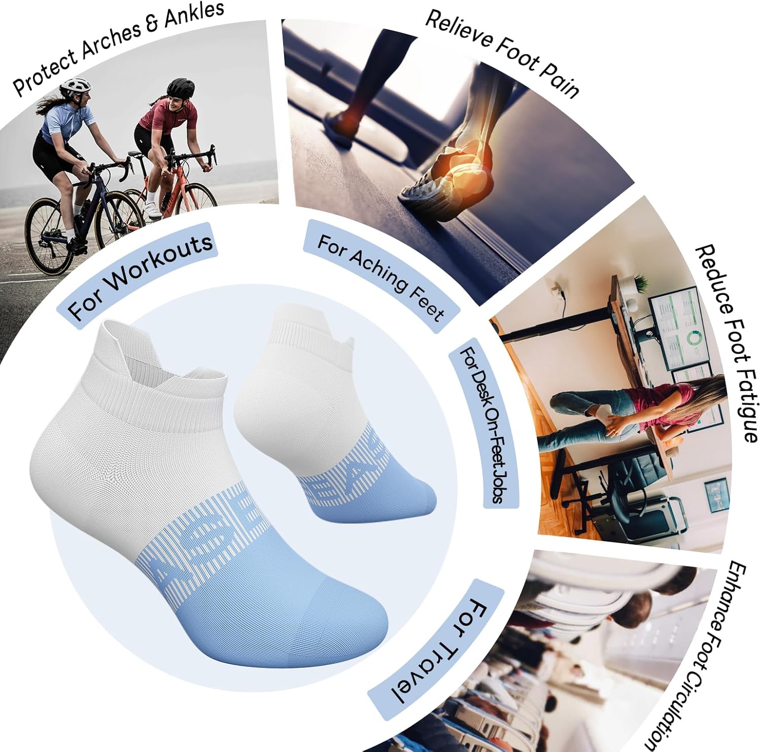 6 Pairs Ankle Compression Socks Men Women 15-20 mmHg Low Cut Athletic Running Arch Support for Travel Nurses Flight - Image 3
