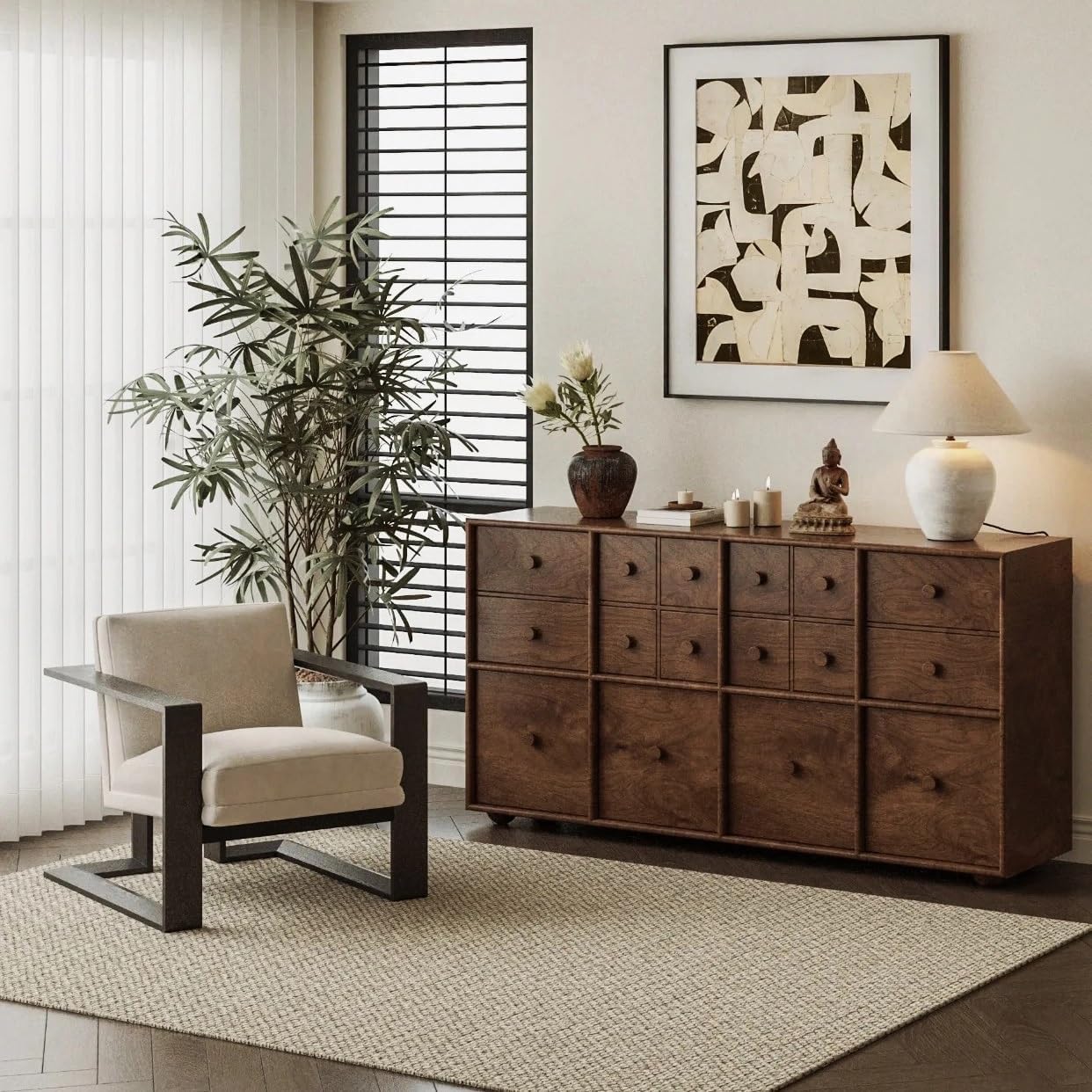 Sideboard Buffet Cabinet 160x40x85cm Retro Solid Wood Chest Of Drawers Simple Entrance Cabinet Modern Wall Storage Living Room Decorative Furniture Kitchen Storage Cabinets