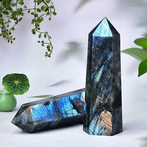 Miniatura 3 de Torres grandes de cristal de labradorita con punta de 6 facetas, piedra de cristal curativo en forma de obelisco para meditación, regalo de 2.2 a