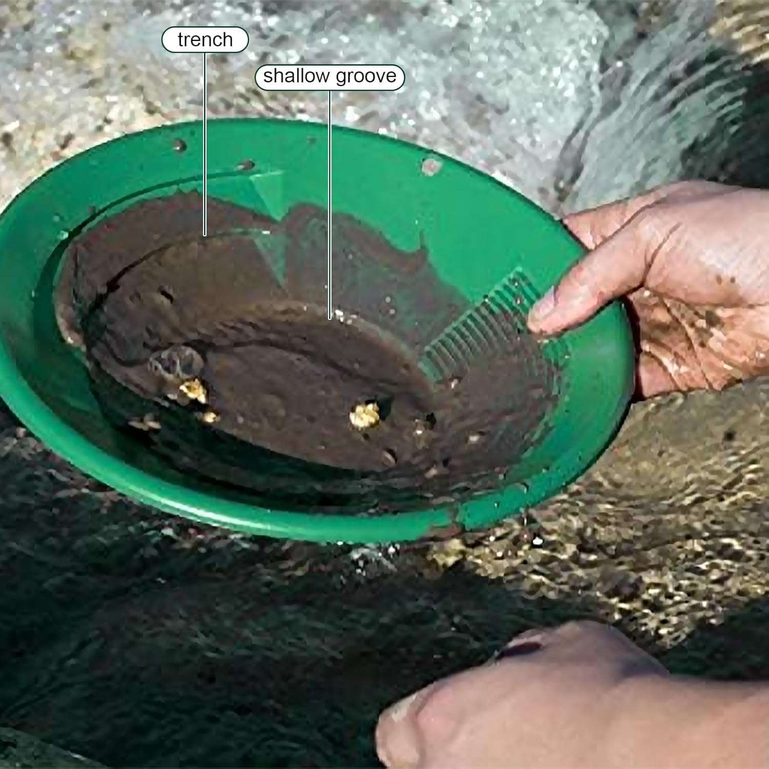 HO-SFSM Poêle à Orpaillage 38,5 Cm - Casserole D'Or En Plastique Noir - Kit Prospection Orpaillage Rivière
