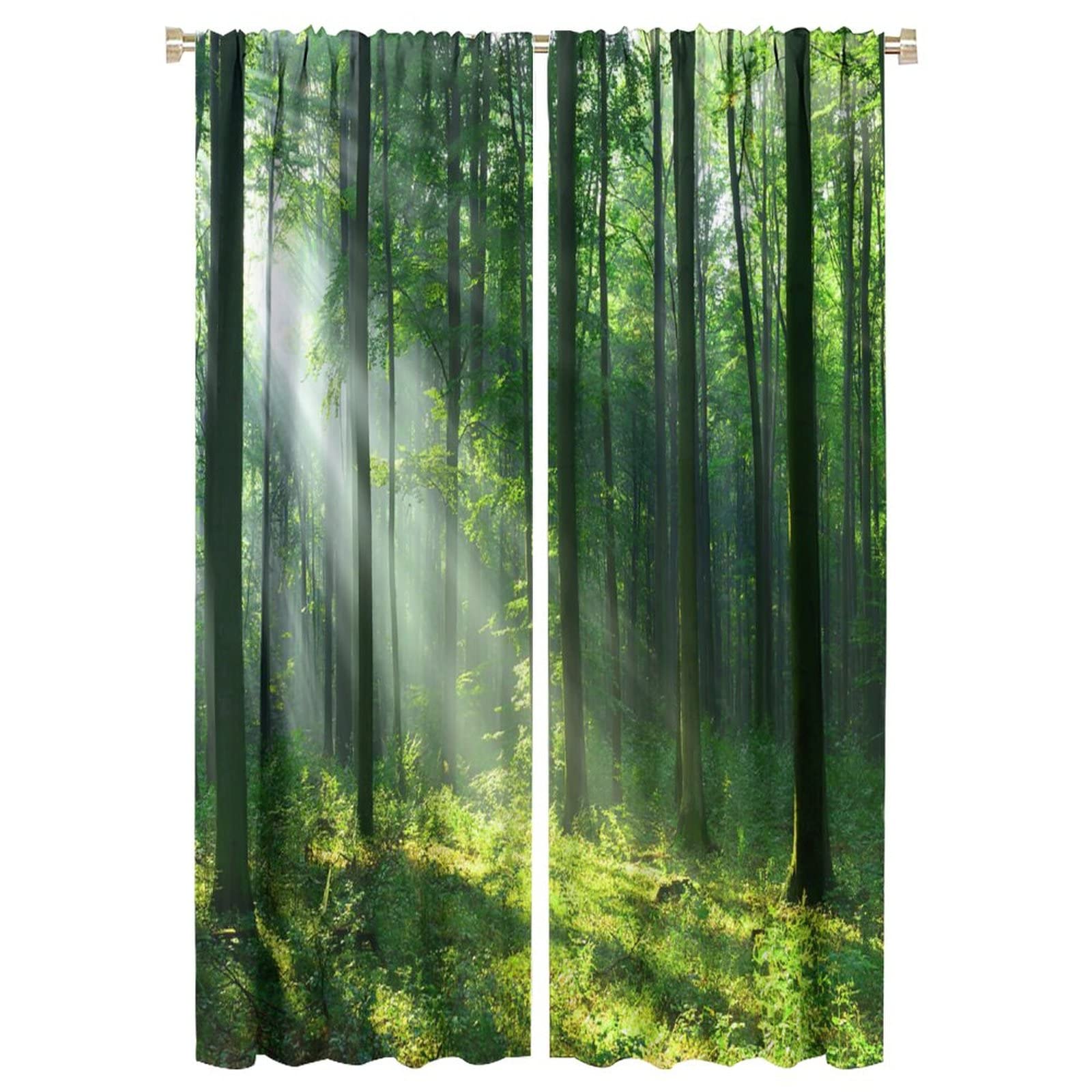 JESTRONRY Green Forest Tree Curtains for Living Room,Spring Nature Landscape Sunshine Scenery Window Treatments Bedroom Curtain Home Decor Blackout Drapes 2 Panel Set W42xL63in