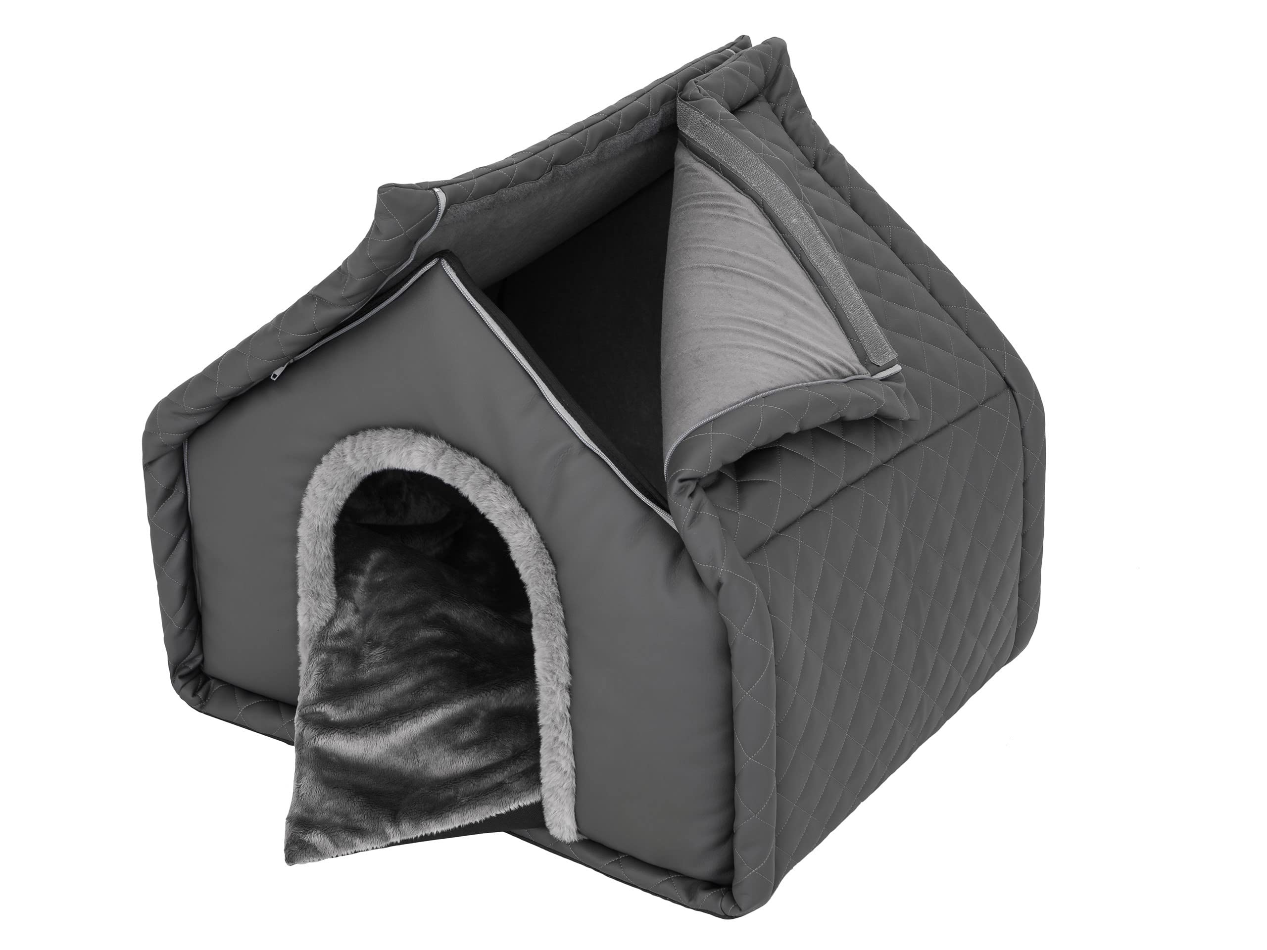 PillowPrim Domek dla zwierząt domowych, buda dla psa, buda dla psa, miejsce odpoczynku, budka dla zwierząt, domek dla psów, legowisko dla psa, rozmiar 3: 60 x 50 cm grafitowy