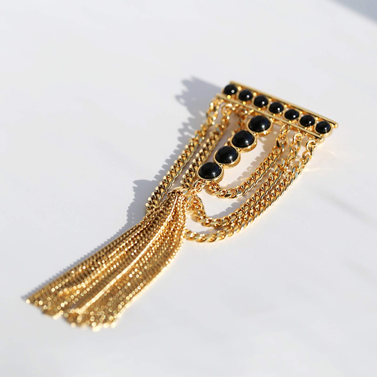 Broches para Mujer Broche, Broche de ágata Negra con Borla, Broche de Cadena Colgante, alfiler para Traje de Abrigo, Tachuelas para Camisa, Accesorios para Hombres y Mujeres, Broche