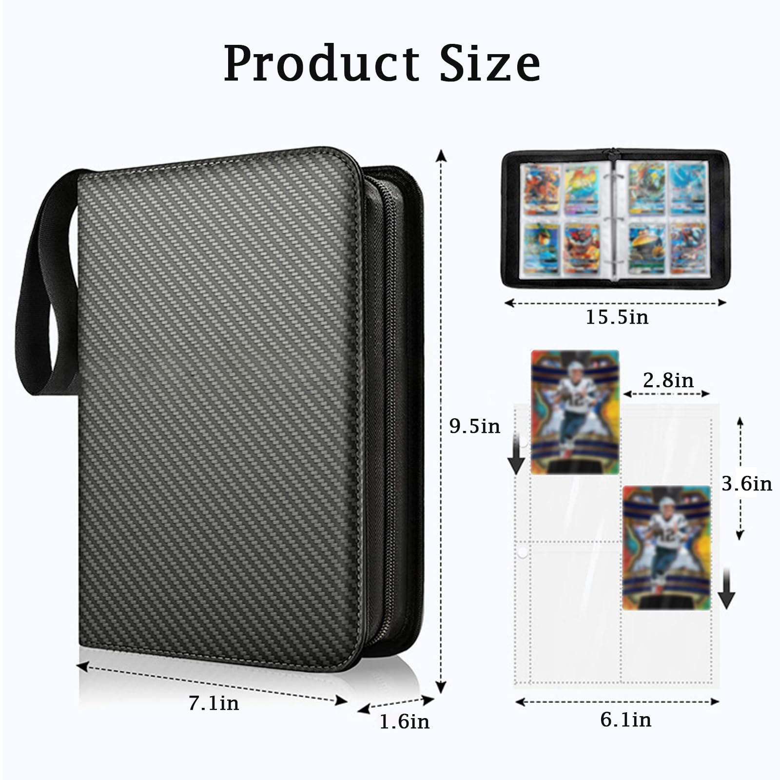4-Pocket Trading Card Binder, 400 Pocket Cards Binder with Zip, Durable PU Album Material, 50 Top-Loading Pages Folder - Image 2