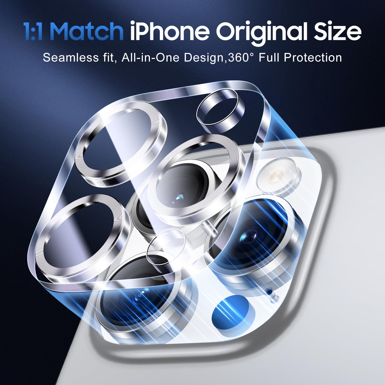 Film Protection Objectif IPhone 16 Pro/Pro Max - 3 Pièces - Verre Trempé, Anti-rayures, Anti-reflets - Design Strass Doré