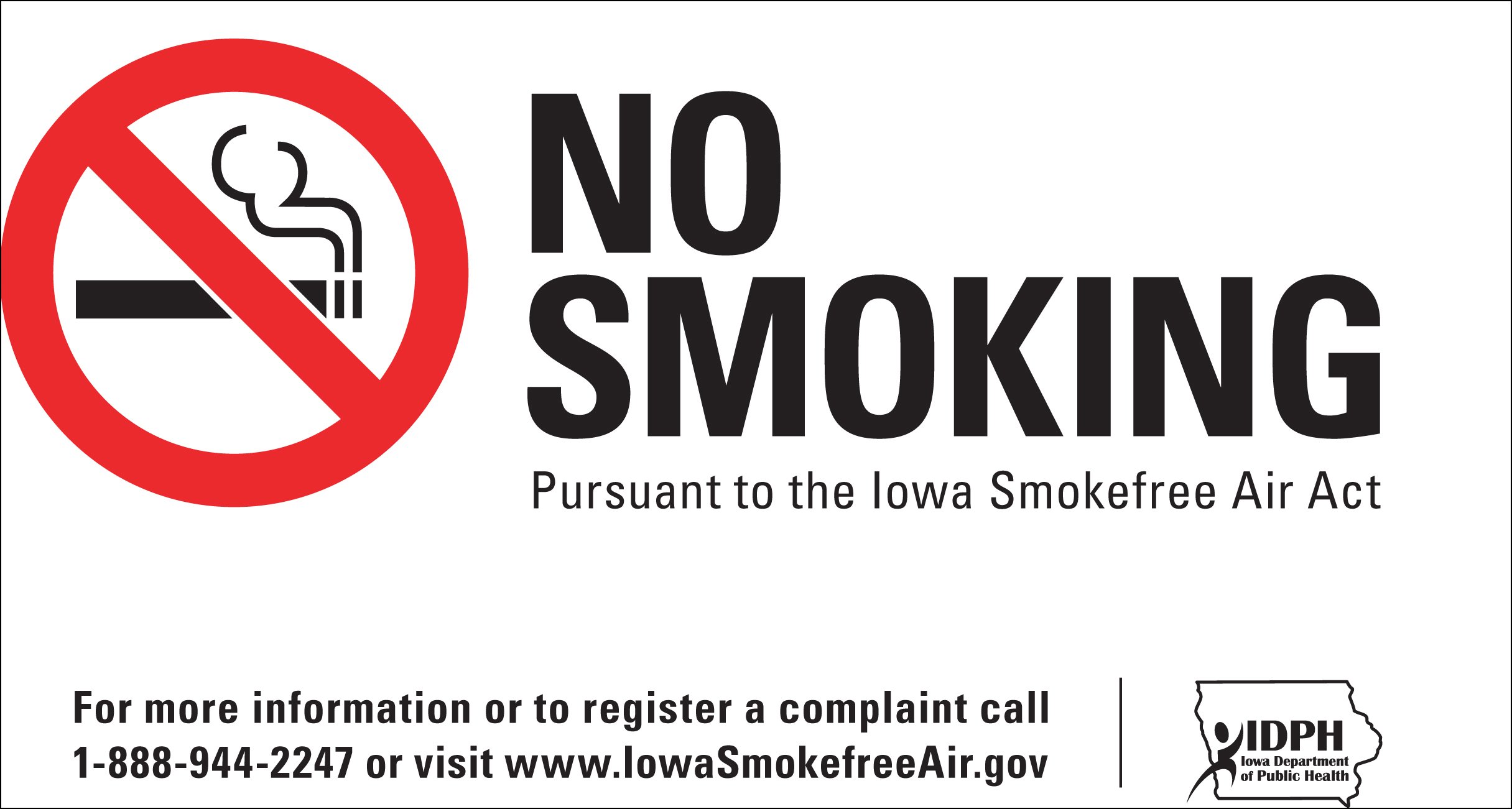 Zing Green Products 1854D Recycled Polystyrene "No Smoking" Window Decal, Face-Adhesive, Iowa, 7" Length, 5" Width, Pack of 2