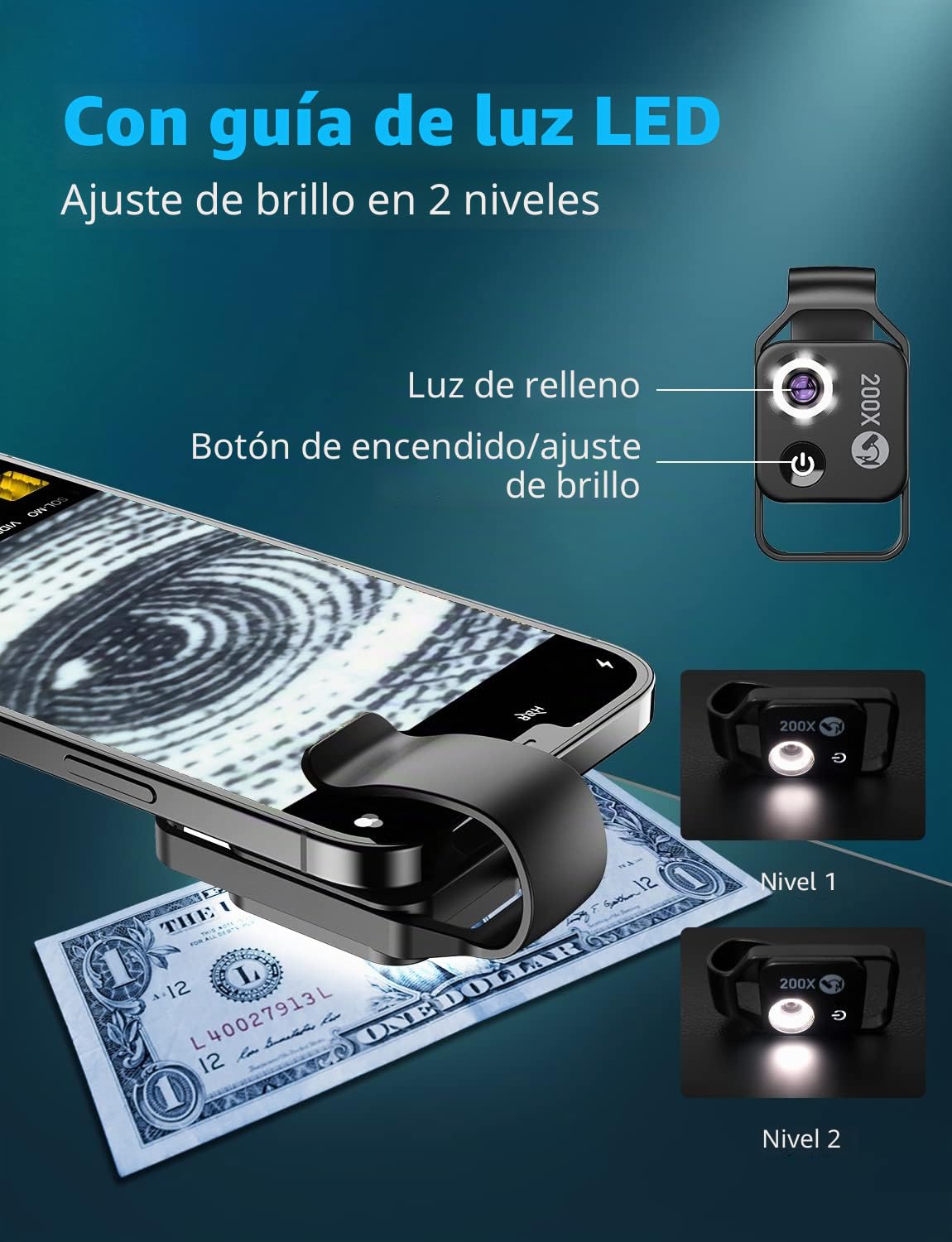 APEXEL Microscopios para Smartphone, Explore Micworld con Smartphone Microscope, 200x, Negro