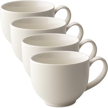FORLIFE Q Tea Cup with Handle Satin Finish Set of 4 10 oz./298ml., Natural Cotton