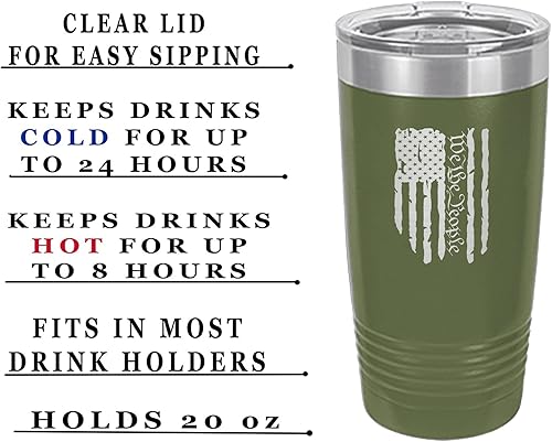 Miniatura 2 de Rogue River Tactical Subdued Black Constitution Tattered We The People Flag 20 onzas Vaso de viaje con tapa aislada al vacío caliente o frío regalo