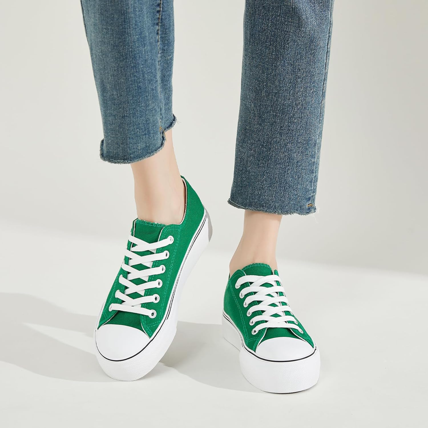 SERNIAL Womens White Platform Sneakers Low Top Platform Shoes Black Canvas Shoes for Women - Image 2