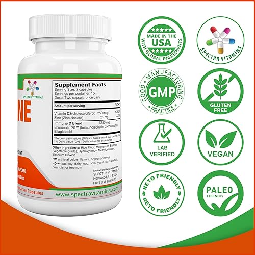 Miniatura 5 de Spectra Vitamins Suplemento inmune D con inmunolina, vitamina D3, zinc para hombres, mujeres, adultos y personas mayores, recomendado para todo el