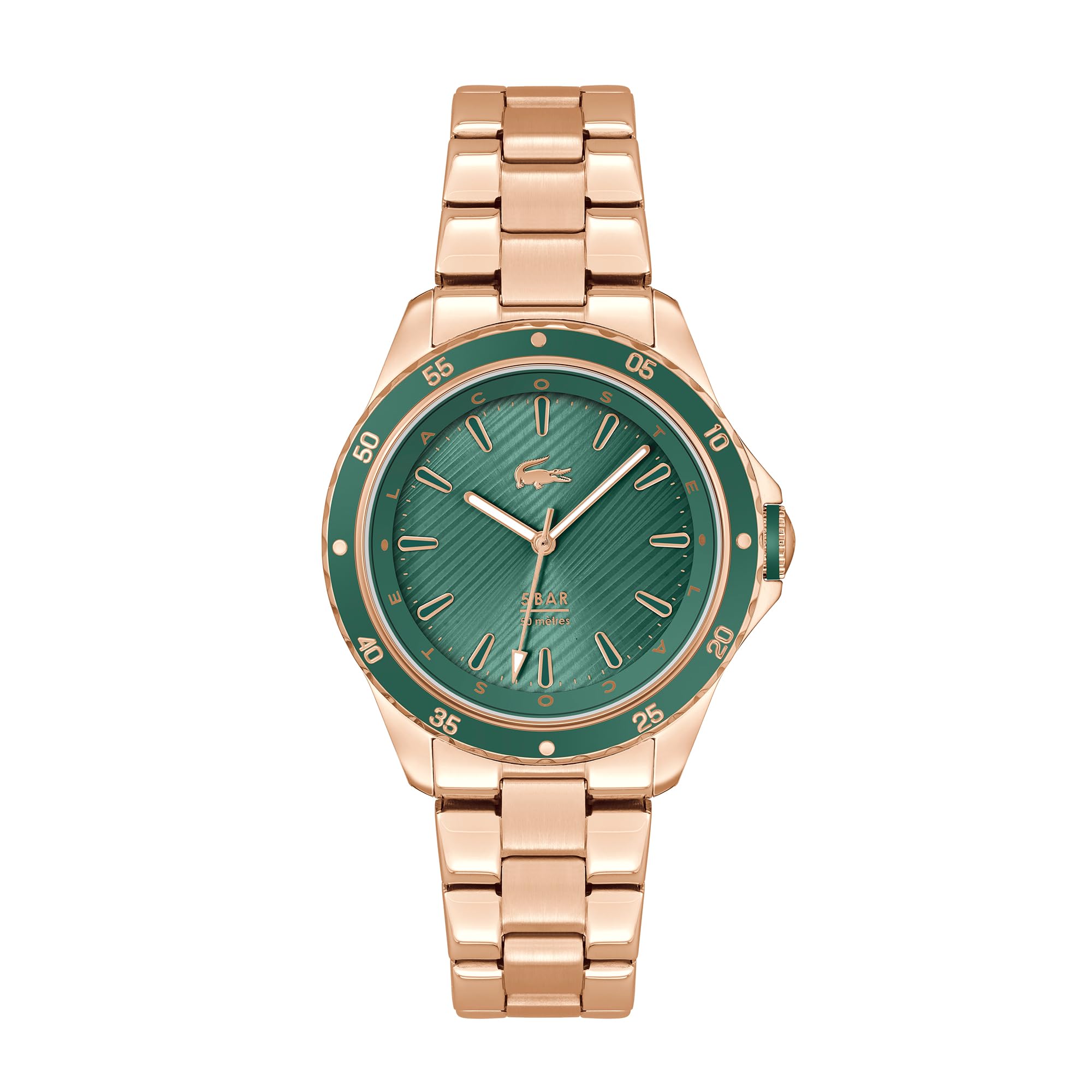 Lacoste Analogue Quartz Watch for Women Santorini Collection with Carnation Gold Colored Stainless Steel Bracelet - 2001372