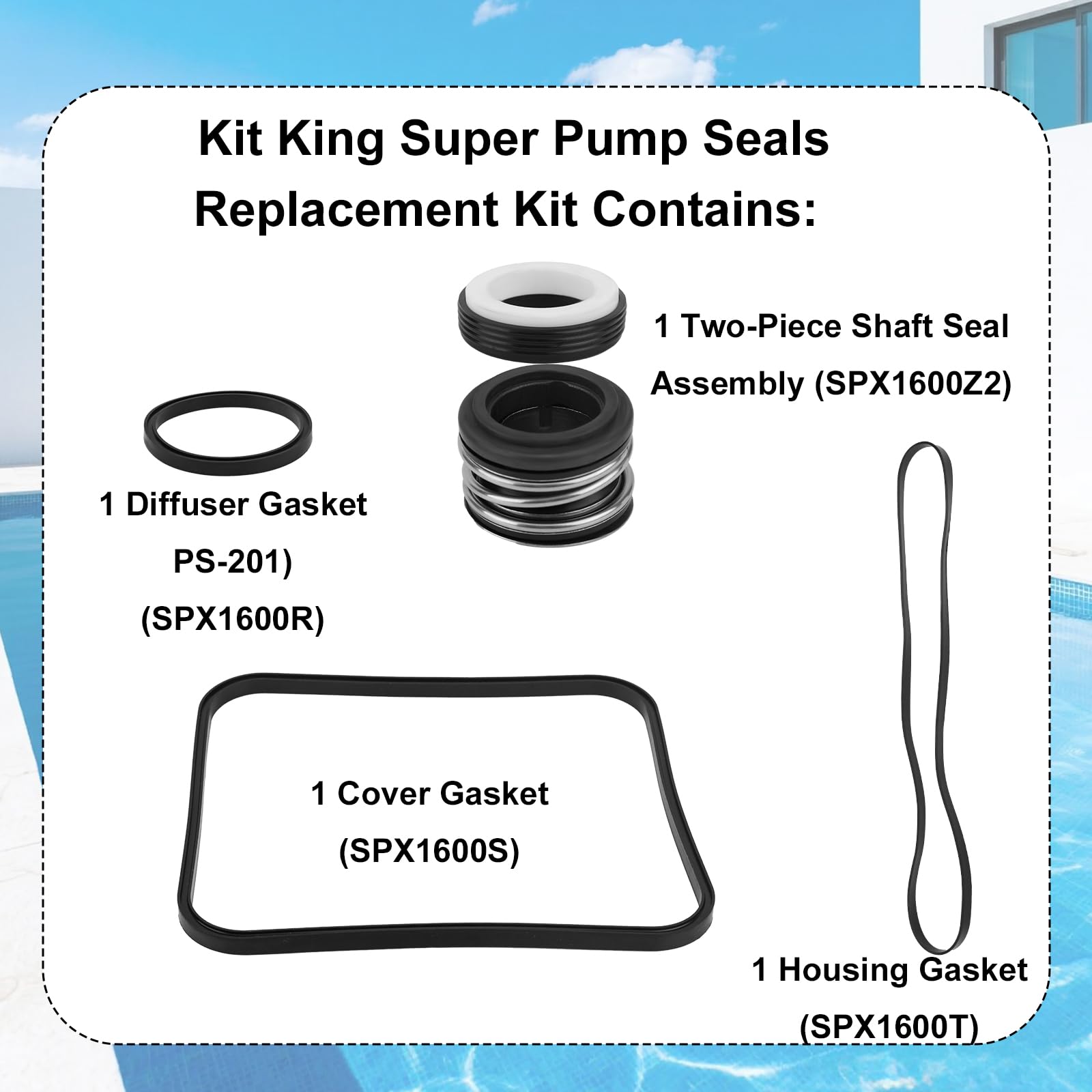 Zestaw Uszczelek SPX1600TRA Super Pump dla Hayward Go Kit 3, Części Zamienne Modeli SP1600 / SP2600 Regular/X/VSP / SPX1600TRA / SP1600Z2 / PS-201 / SPX1600R / SPX1600S / SPX1600T Basen
