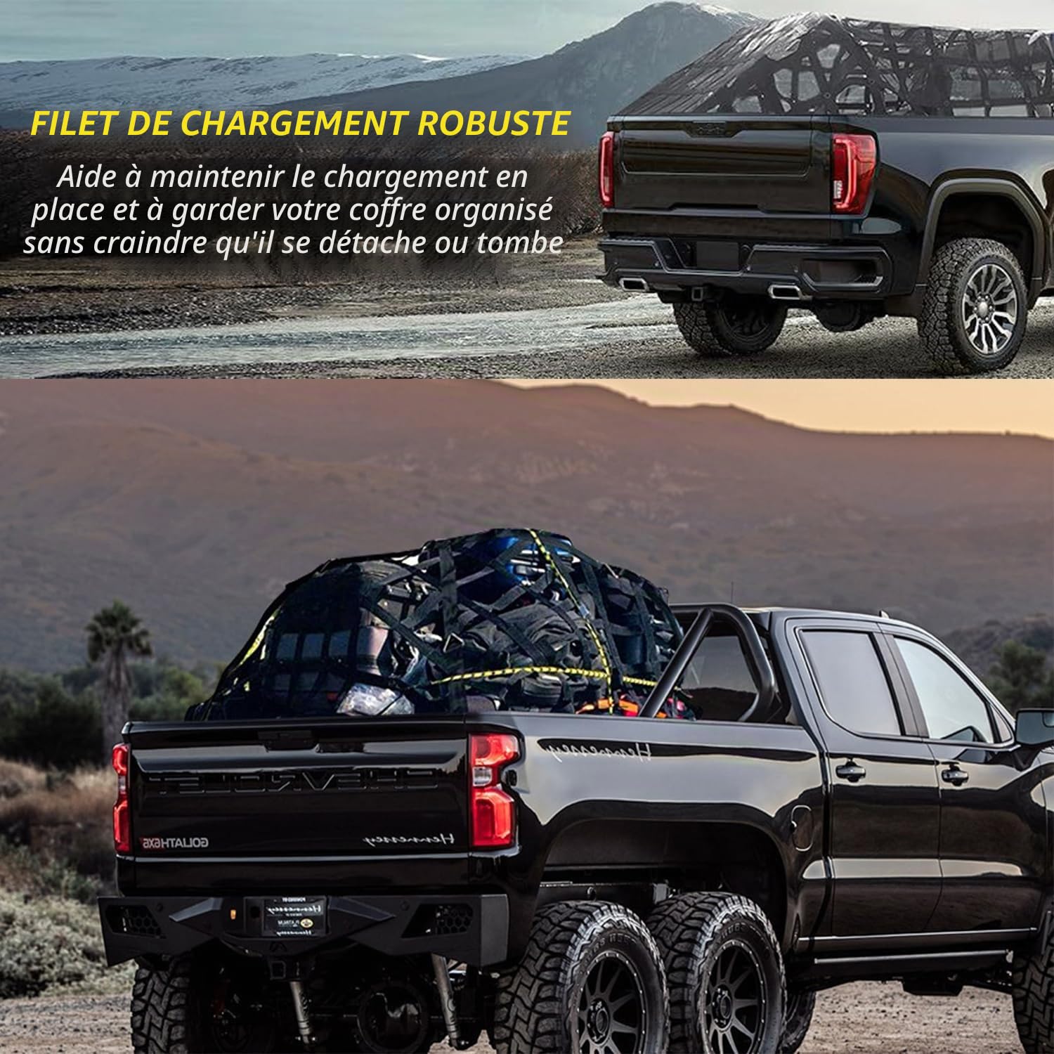 Filet à Bagages pour Pick-Up, Filet Remorque, Filet de Fret Réglable Filet de Chargement Organisateur pour Hayon, Camion, Remorque, avec 4 Sangles Fixes, 167 Cm x 127 Cm