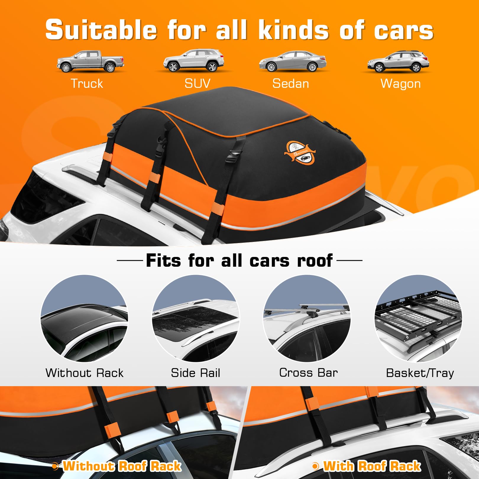 Sailnovo Cofre Techo Coche 595L - Bolsa Impermeable Plegable 1000D PVC con 8 Correas, 6 Ganchos para Puerta Y Alfombrilla Antideslizante, para Coche con/Sin Barras Portaequipajes, Viajes Y Transporte — view 7