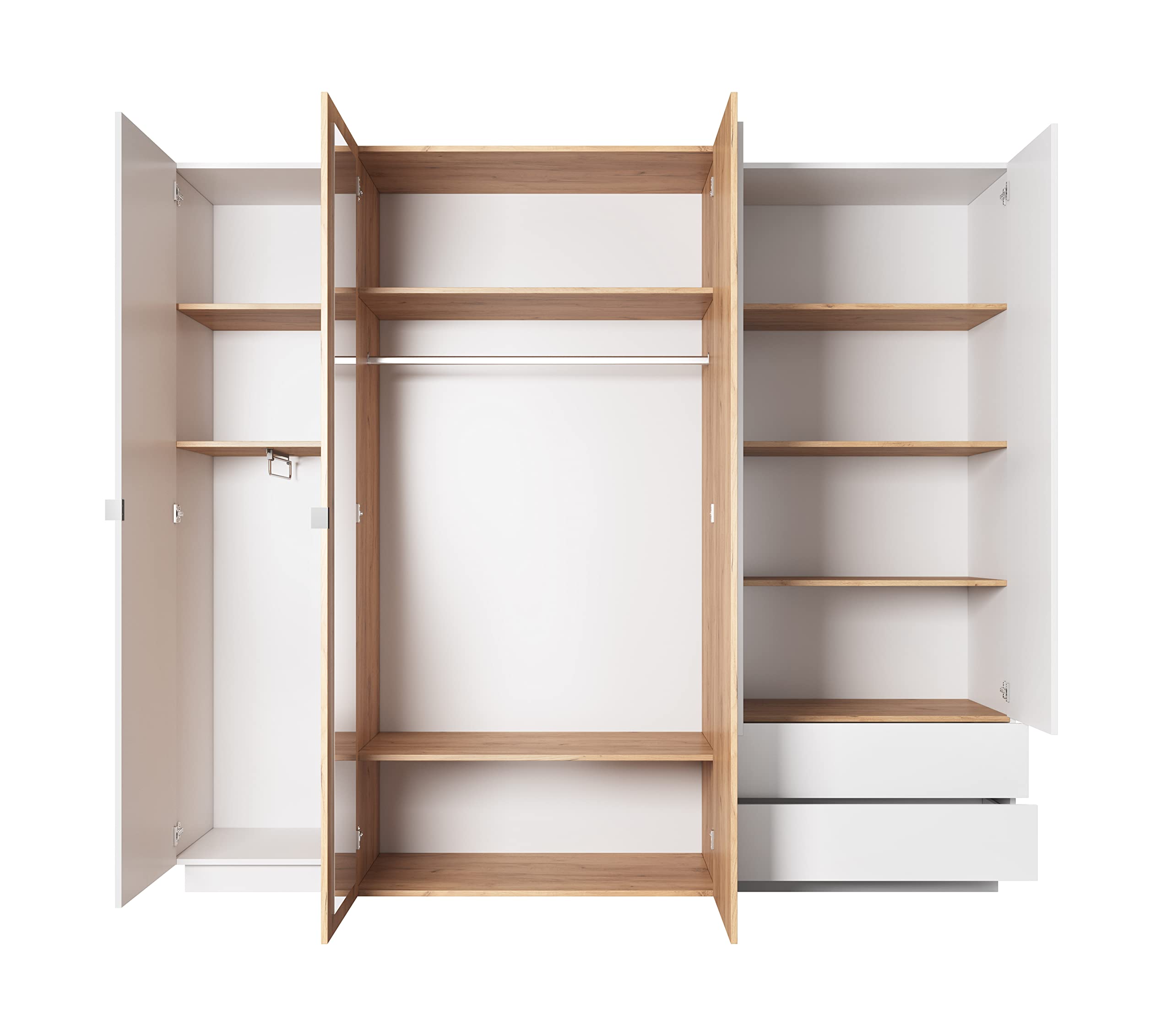 3D Schlafzimmer-Set 3-teilig: Bett Mit Zwei Nachttischen, Großer Kleiderschrank Mit Spiegel, Kommode - Kinderzimmer Weiß Eiche