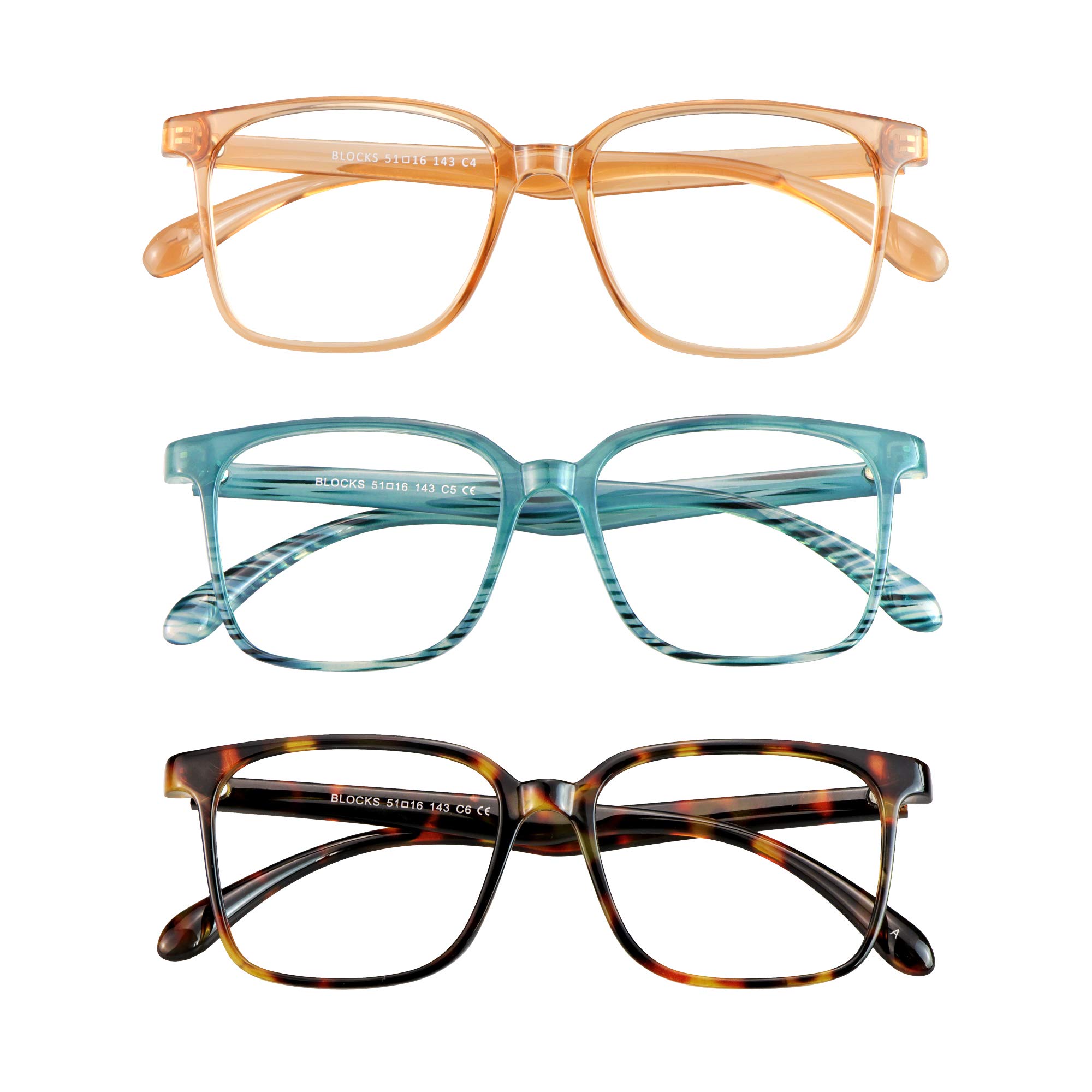 Blue Light Blocking Glasses 3 Pack Square Frame Computer Gaming Reading Glasses Men Women Anti Eyestrain