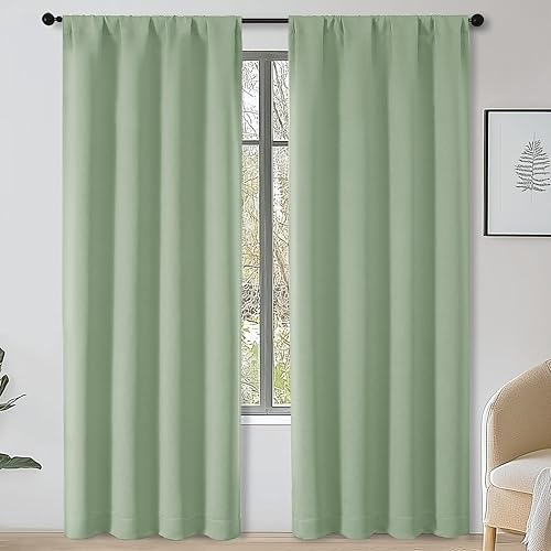 Miniatura 171 de OWENIE Sally Ever Green Cortinas Opacas para Dormitorio Sala de Estar 63 Pulgadas de Largo Juego de 2 Paneles, Aislamiento Térmico Ahorro de Energía