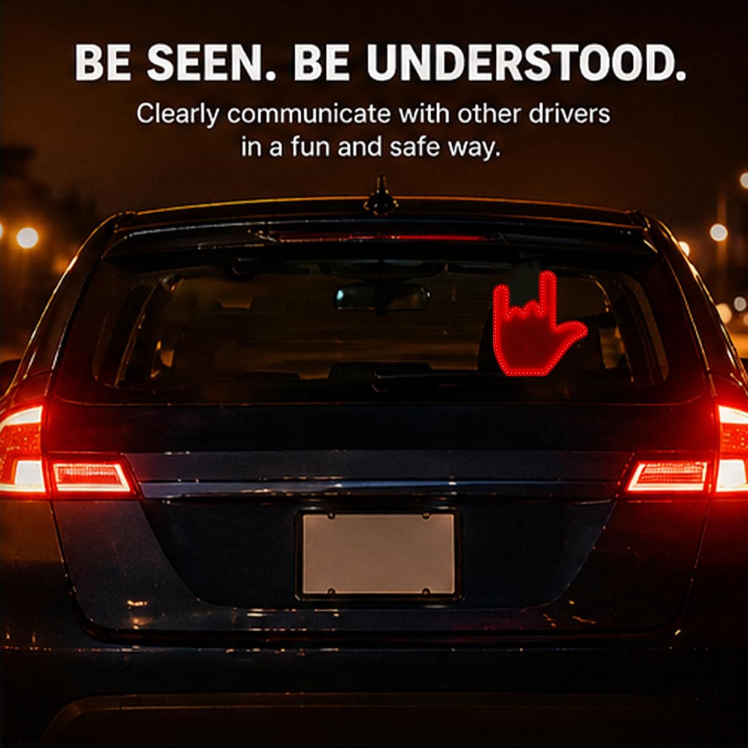 Middle Finger Car Light, Glohand for Car, Light Up Middle Finger for Car Rear Window, Road Rage Hand Led Sign with Remote, Red Glow Led Hand Gesture Light, Funny Gadget Gifts for Men