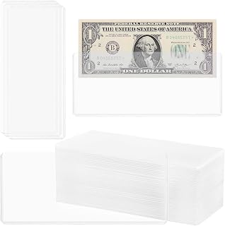 40PCS Clear Banknote Holders - Top-Load Hard Bill Currency PVC Holders 6.6"x2.8" Sleeves Display Holder for Paper Money Dollar Bill Collection PN05WL40