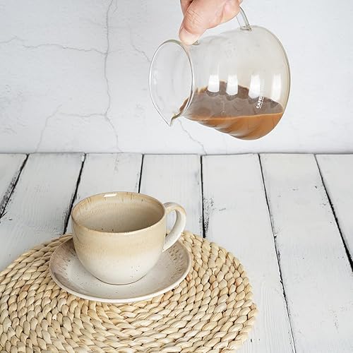 Miniatura 5 de Bosmarlin Juego de 2 tazas y platillo de cerámica para capuchino, 10 onzas, aptos para lavavajillas y microondas, tazas de café para café con leche,