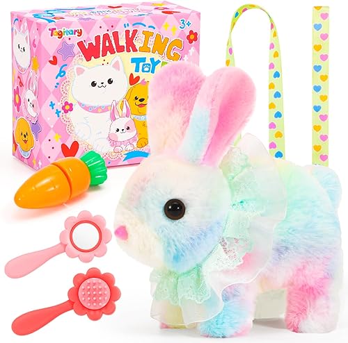 Tagitary Juguetes de peluche saltando conejo de Pascua con sonidos, orejas movibles, saltos, contracciones de boca y nariz, decoración de cesta de