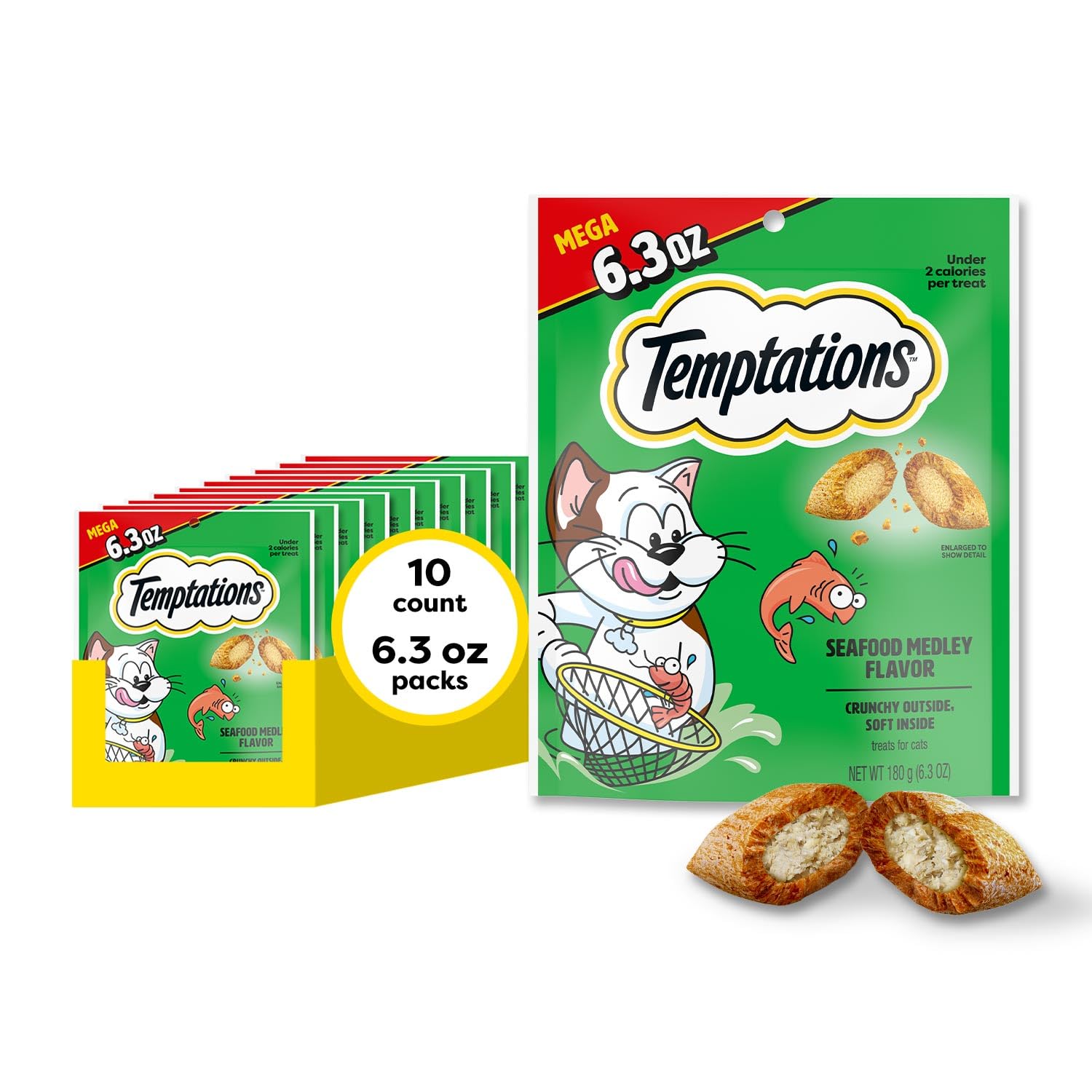 Temptations Classic Crunchy Cat Treats, Seafood Medley, 6.3 oz, 10 Pack