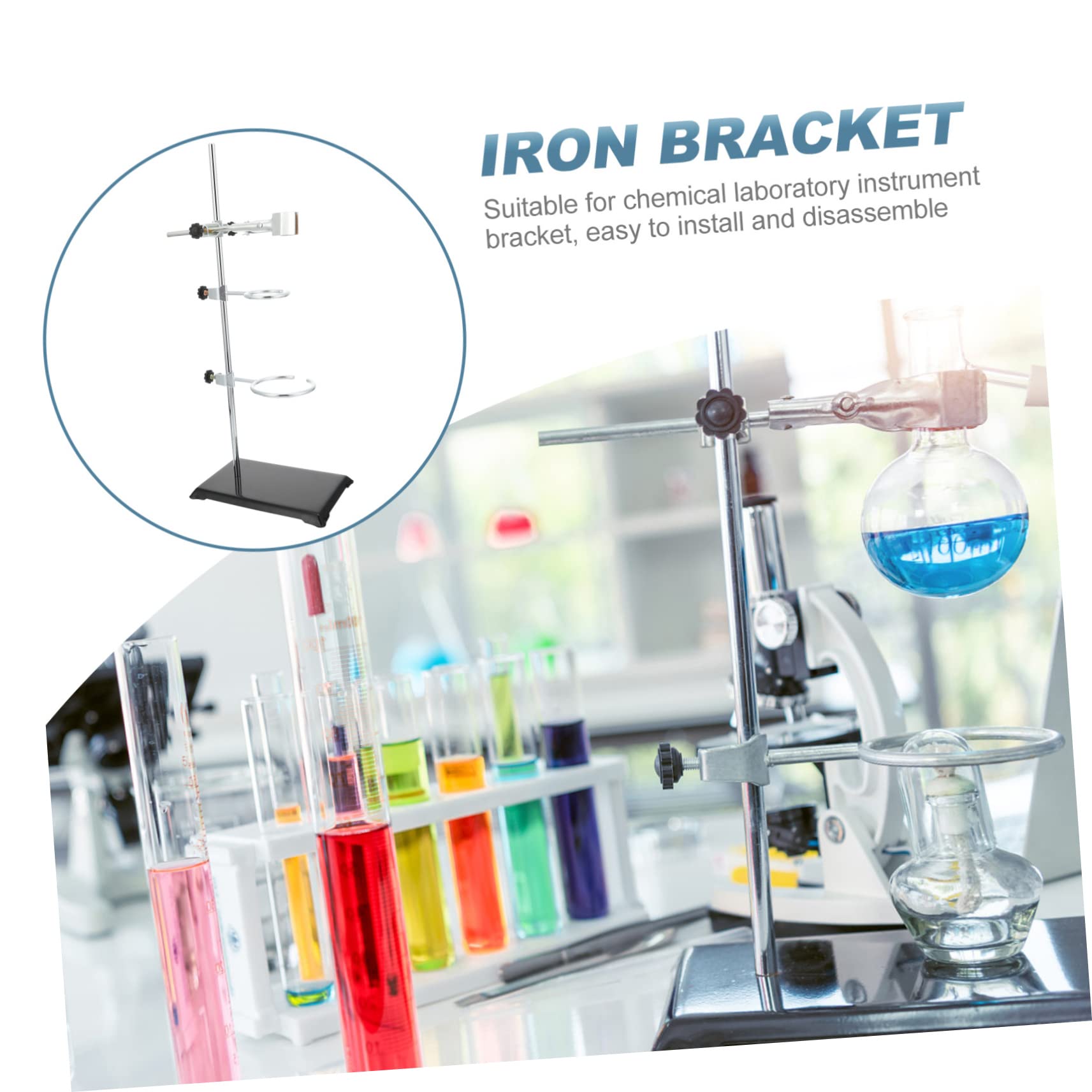 ULTECHNOVO Support de Laboratoire en Fer, Tige de Support Détachable, Base Stable Argentée pour Expériences de Chimie Physique