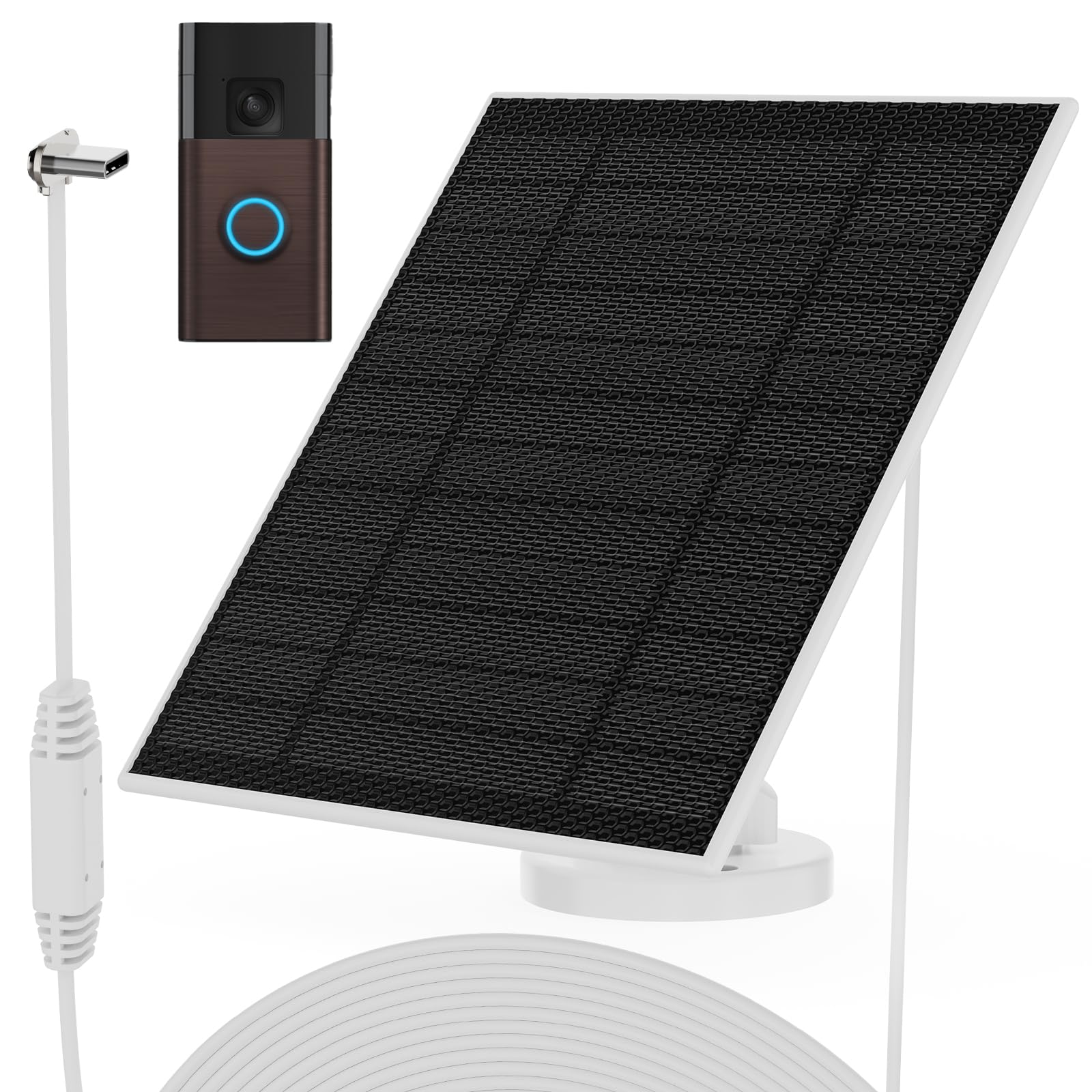 Solar Panel for Ring Doorbell (2024), 6W Ring doorbell Solar Charger for Battery Doorbells, Ultral-Thin Type-C Charging Port Solar Panel with 13.1Ft Charging Cable-image-3