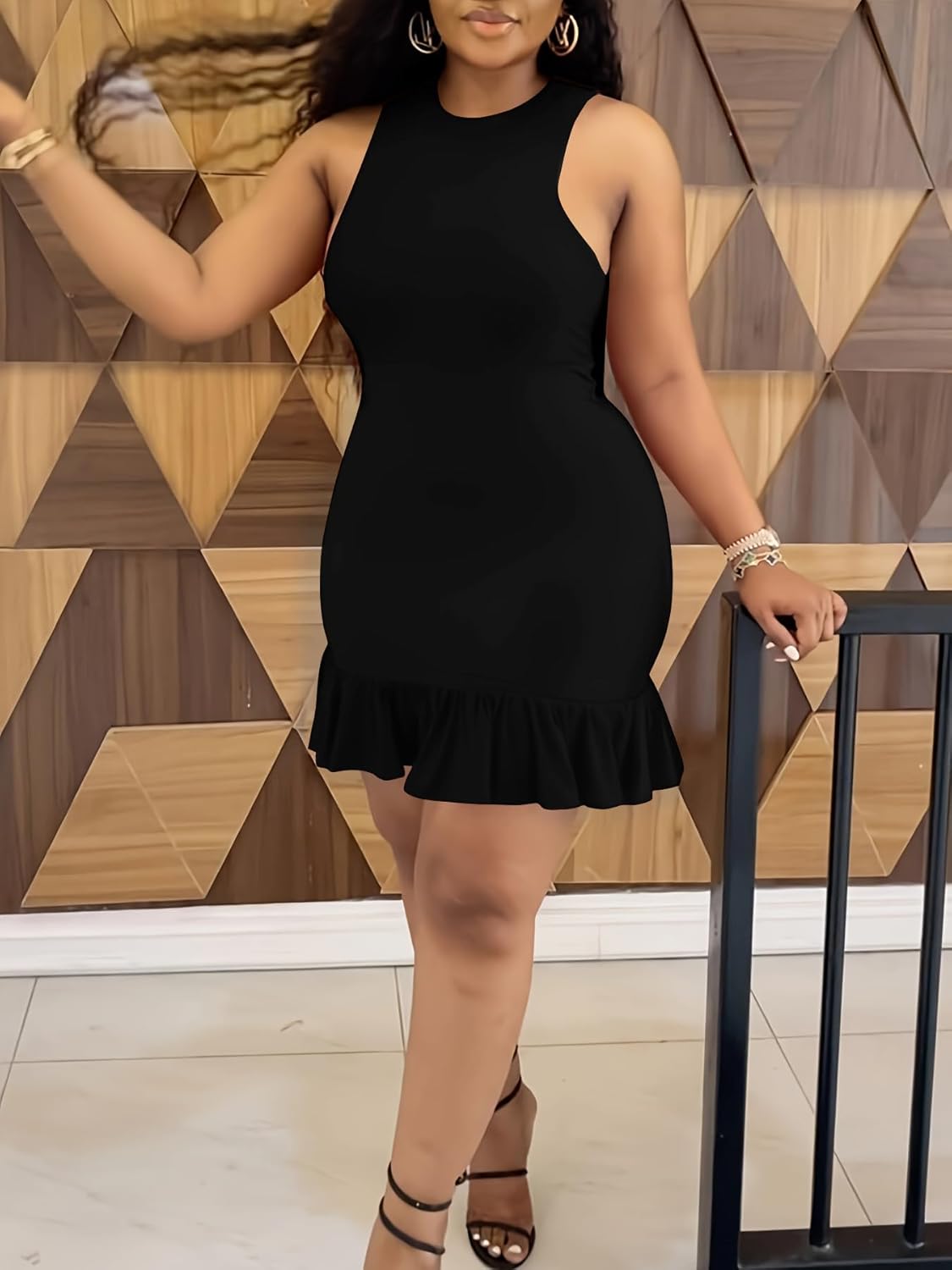 Nimsruc Womens Summer Tank Dress Sleeveless Casual Bodycon Mini Dresses with Ruffle Hem - Image 4