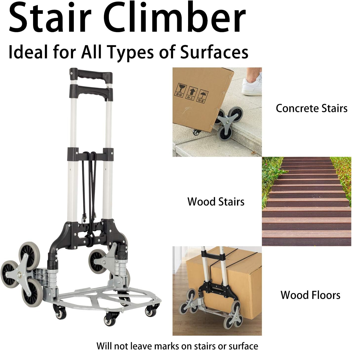 FULLWATT Stair Climbing Cart, 155 lb Stair Climbing Dolly, 3 Wheels Stair Climbing Hand Trucks to Easily Lift Heavy Items Up and Down, Stair Dolly Climber Heavy Duty with Universal Wheel