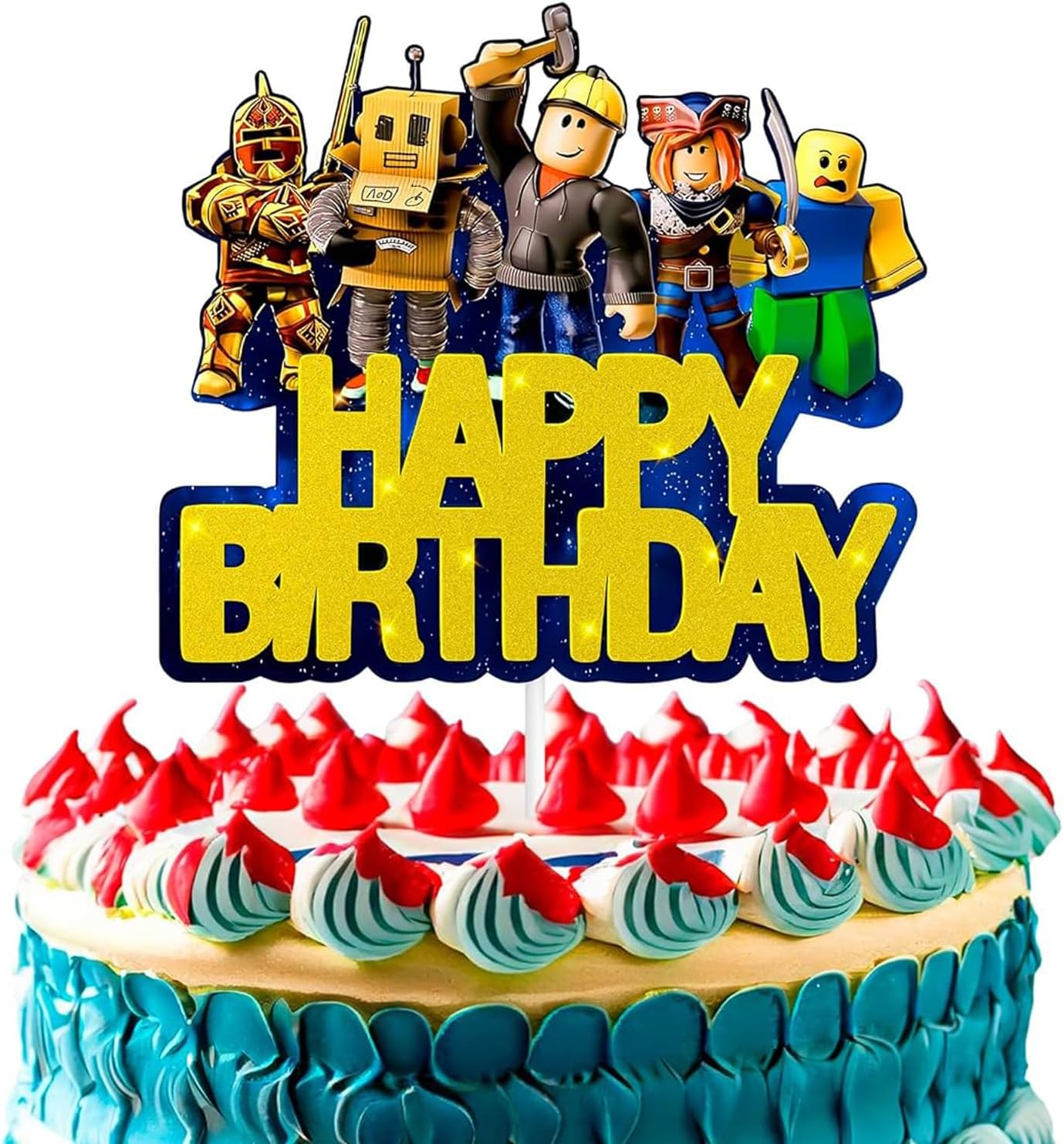 Video Game Cake Topper Decorations - Vibrant Glitter Cardboard Gamer Cake Topper, Eye-Catching Design, Firm Installation & Easy Adjusting, Sturdy Plastic Stick - Birthday Decorations for Boys & Girls