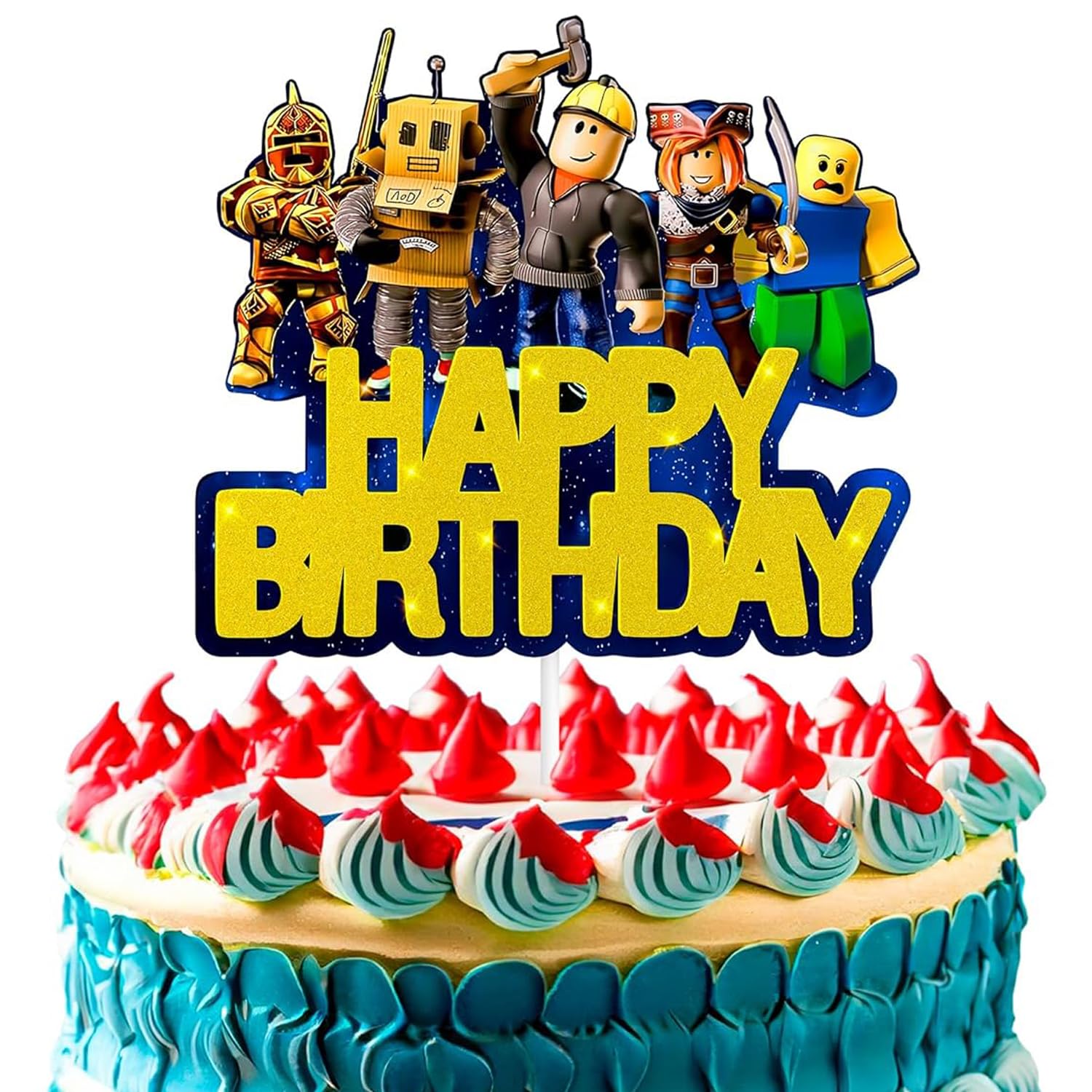 Video Game Cake Topper Decorations - Vibrant Glitter Cardboard Gamer Cake Topper, Eye-Catching Design, Firm Installation & Easy Adjusting, Sturdy