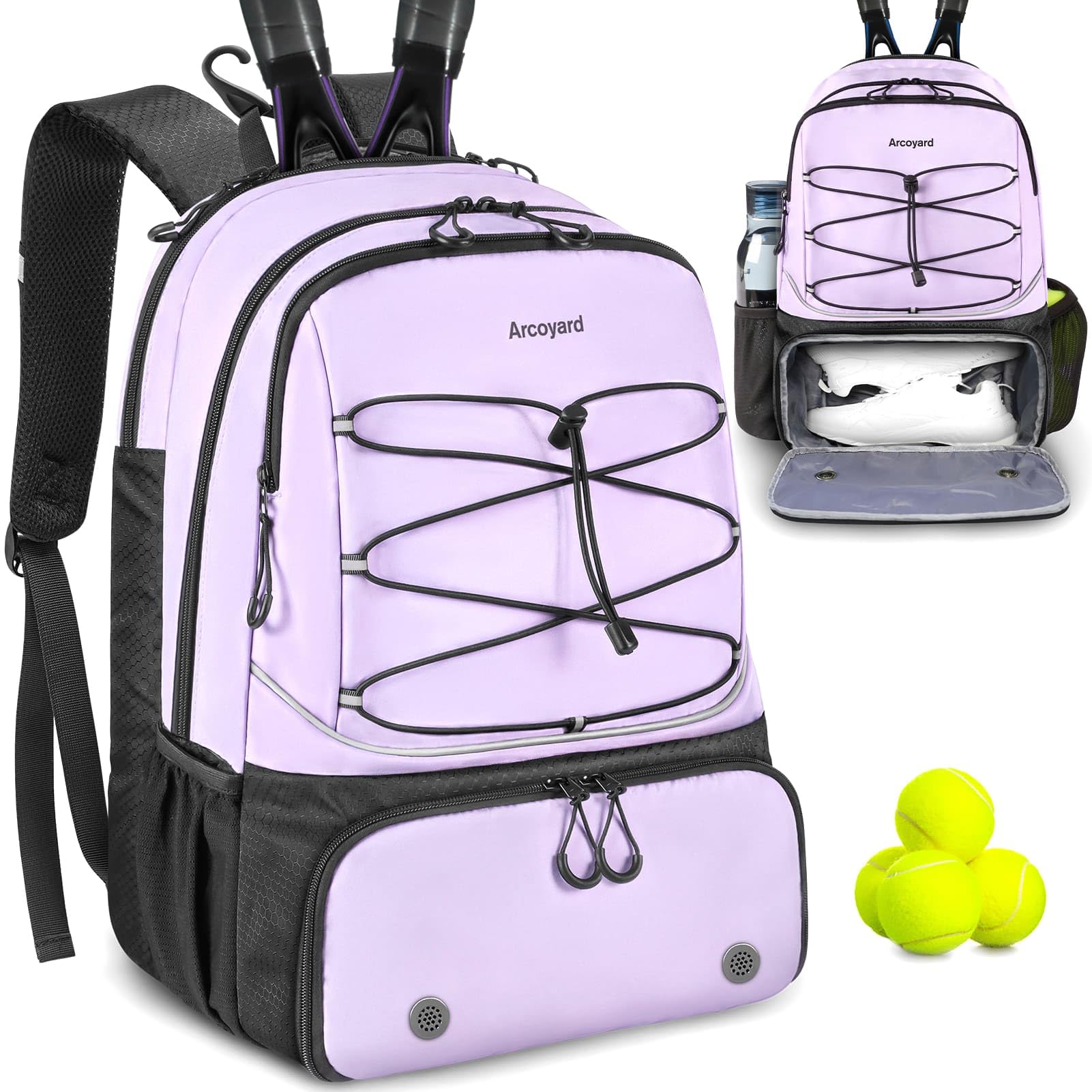 Tennis Bag Holds 2 Rackets, Professional Tennis Bags for Women, Tennis Backpack with Ventilated Shoe Compartment