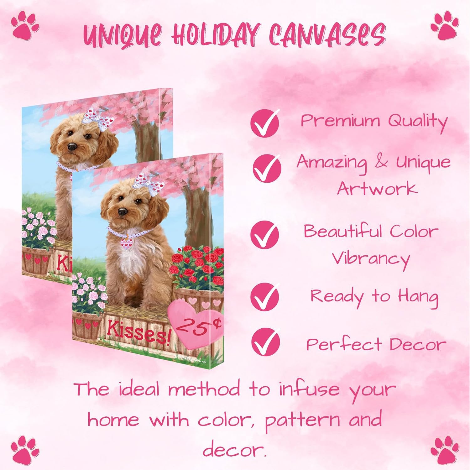 Rosie with Cockapoo Dogs Canvas Wall Art - Premium Quality Ready to Hang Room Decor - Black Floating Framed 16" x 16"