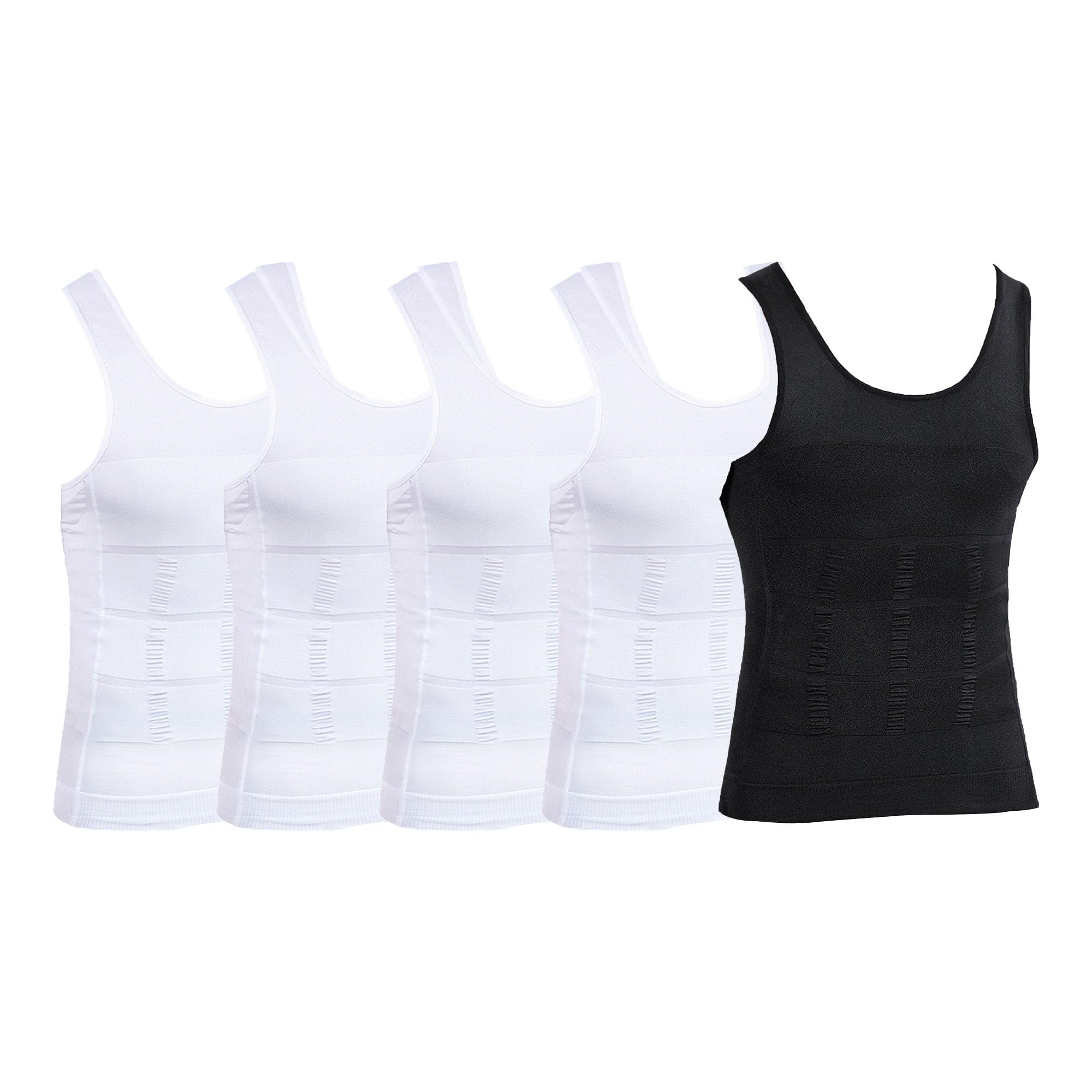 DGHM-JLMY Men’s 6 Pack Slimming Body Shaper Vest Sports Athletic Short Sleeve Shapewear Cool Dry Workout Sleeveless Tank Top (Color 2-5Pc,Medium)