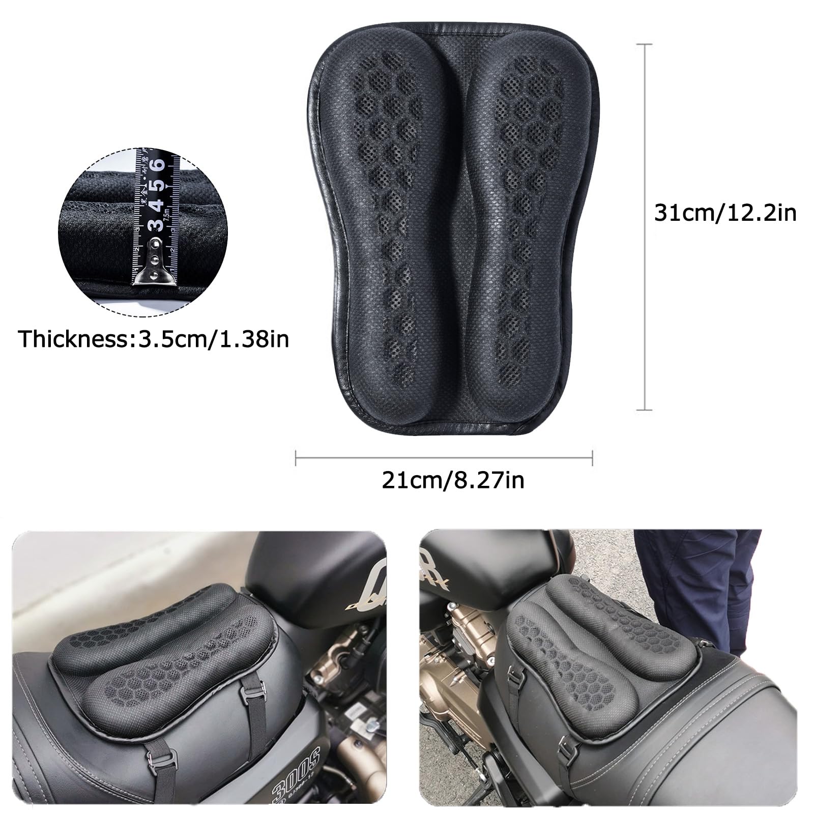 Cojín de Asiento PhyiFlbey, Cojín Universal Plegable de Asiento de Gel para Motocicleta，Estructura de panal transpirable de amortiguación 3D del cojín de gel de la motocicleta