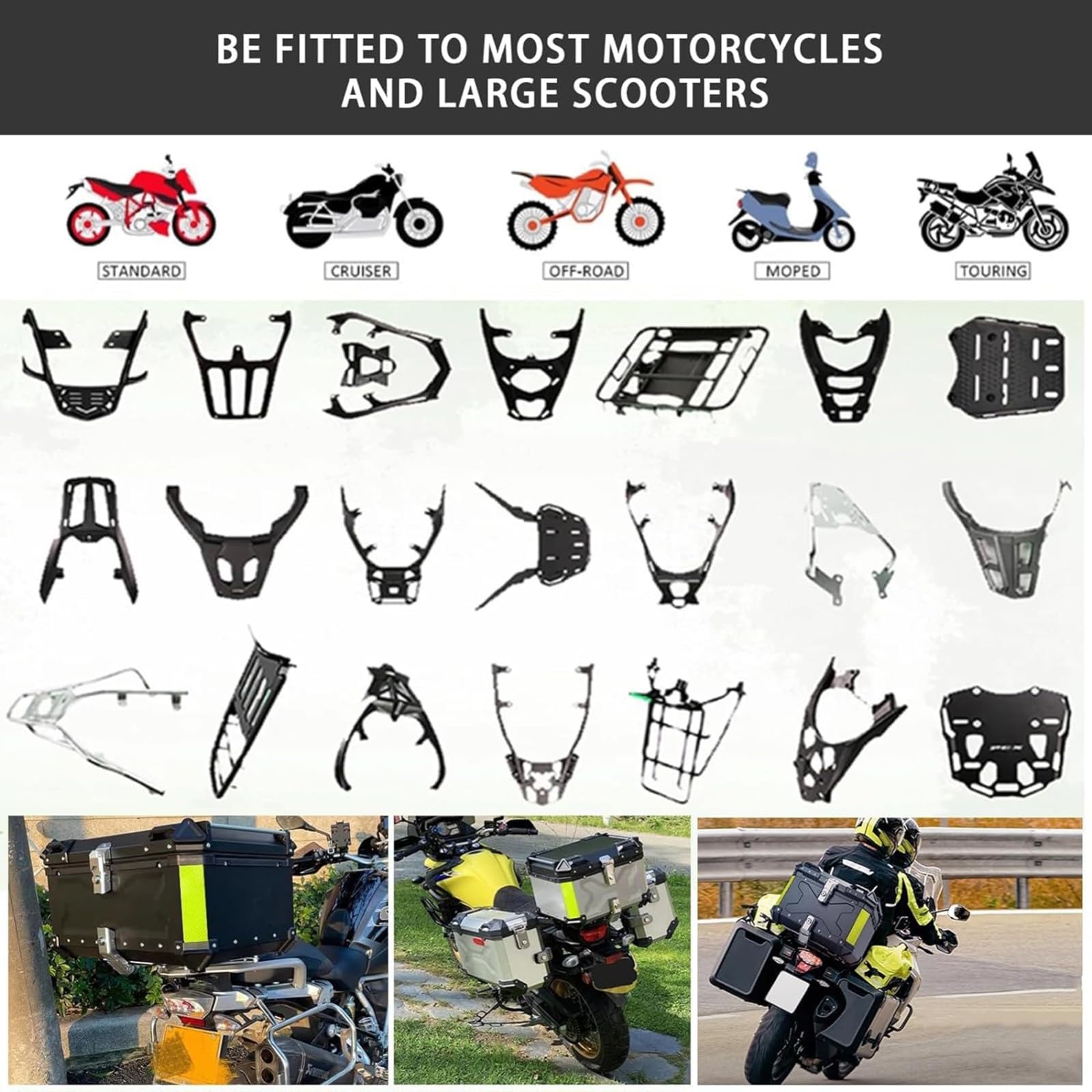 Walizka motocyklowa, Walizka motocyklowa, 45L 55L 65L 80L 100L Aluminiowy bagażnik motocyklowy Uniwersalny bagażnik do walizki podróżnej, z blokadą bezpieczeństwa kufer motocyklowy U