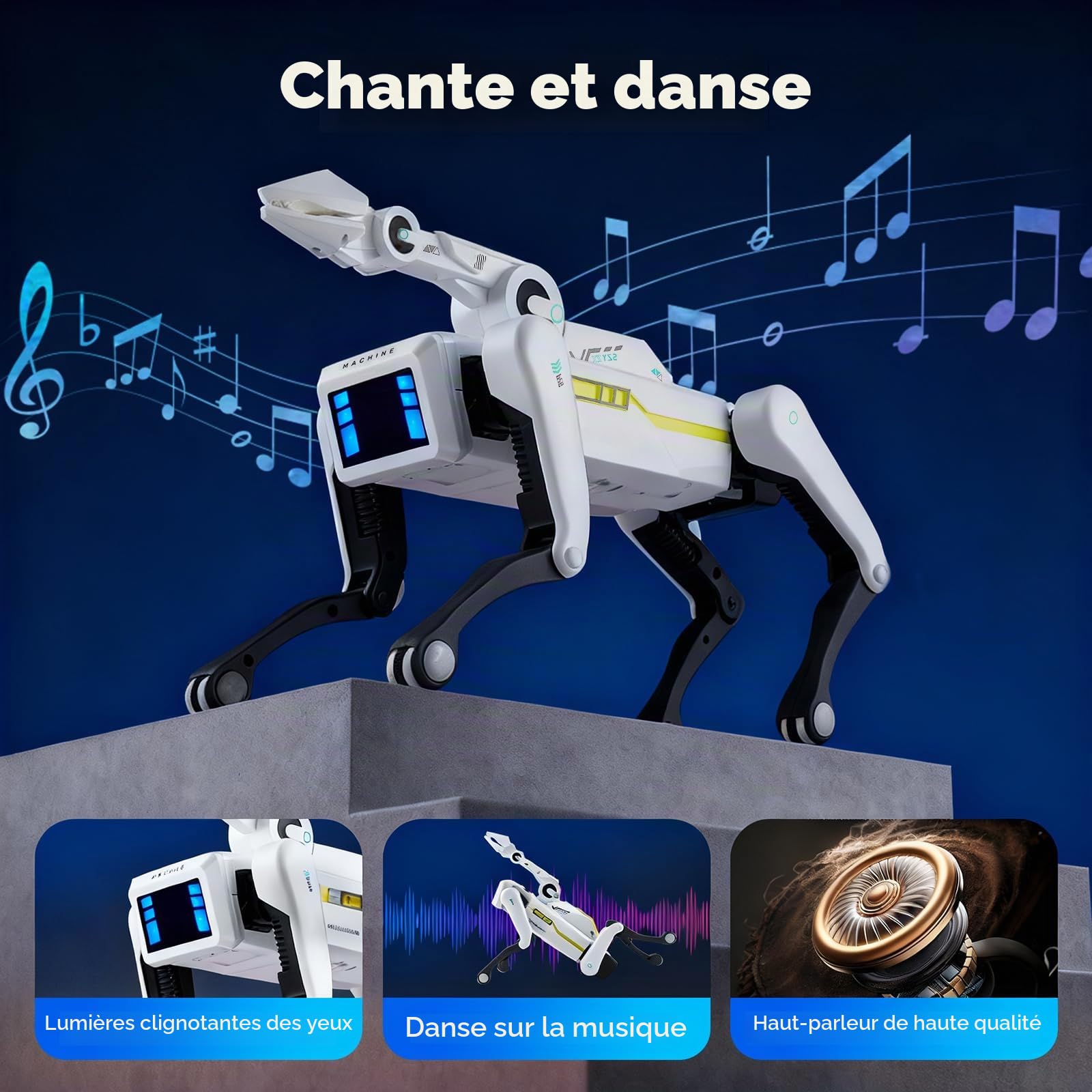 Robot Chien Jouet télécommandé,Chien Robot avec Pince à Manches Longues,Chien Robot Musical Parlant et interactif, programmable et Dansant, Cadeaux pour garçons Filles 3+ Ans