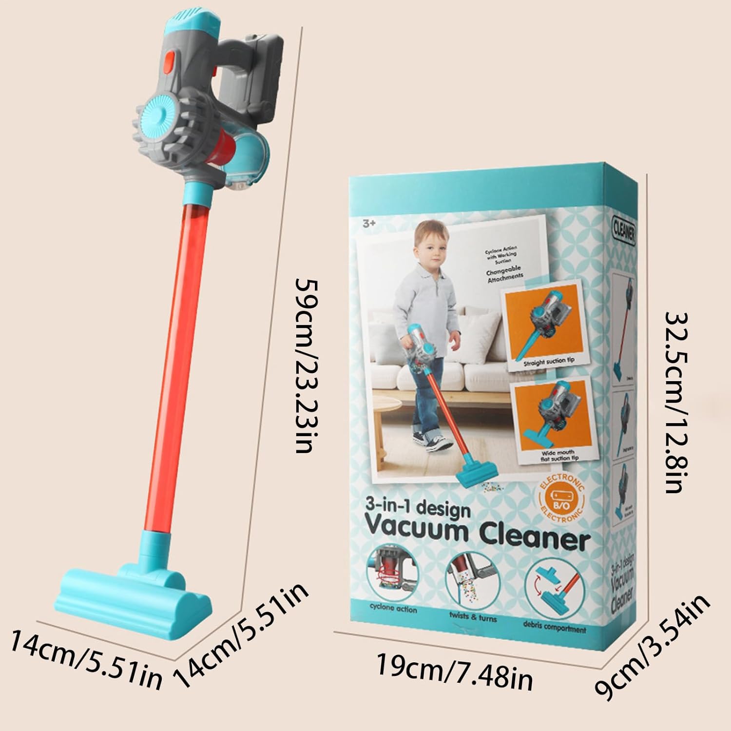 Children's Vacuum Cleaner, Realistic Educational Cleaning Set for Playful Learning Fun | Wireless Toy Cleaner with Broom - Early Development Role Play Birthday Christmas