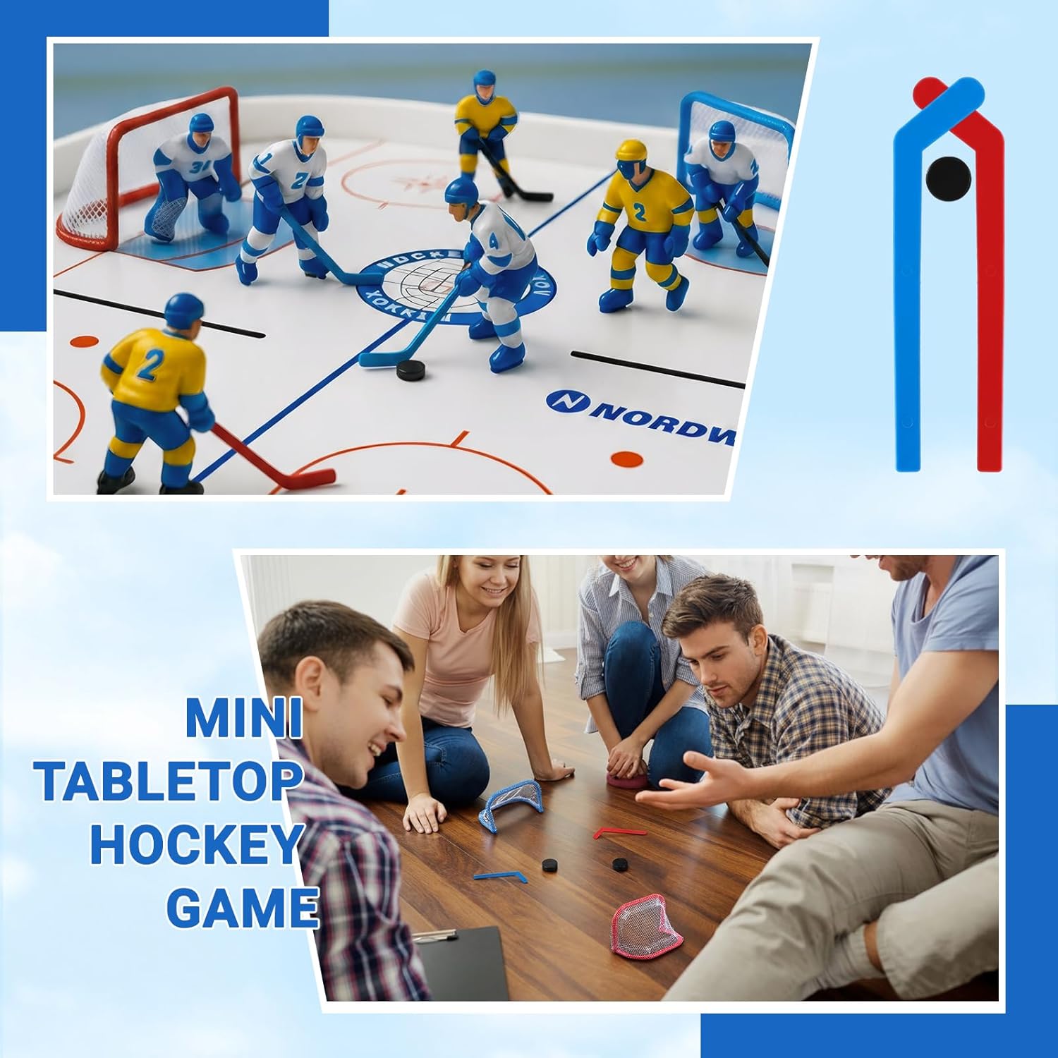 Mini Tabletop Hockey Game Set Including 2 Pcs Goal Nets 2 Pcs Ice Hockey and 2 Sticks Christmas Indoor Desk Novelty Toy Fast Paced Fun Sport Party Games for Xmas Adults