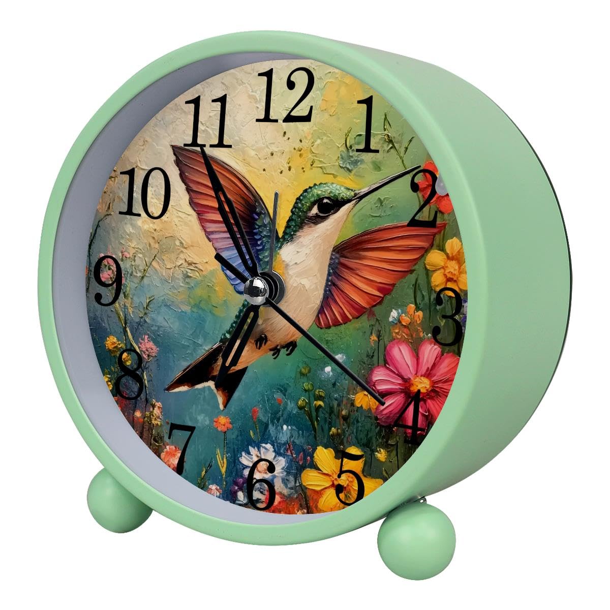 Alarm Clock Hummingbird Flower, Silent Non-Ticking with Night Light