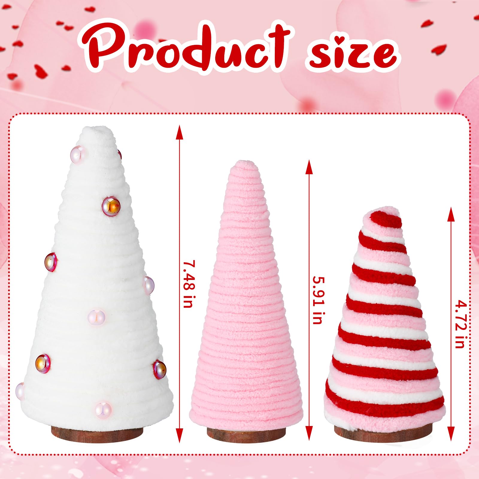 Beeveer 3 Piezas de decoración de Mesa de árbol del día de San Valentín, Mini árboles envueltos en Hilo, Rosa y Blanco, decoración de Mesa para casa de Campo, habitación Interior, Cocina, Bandeja