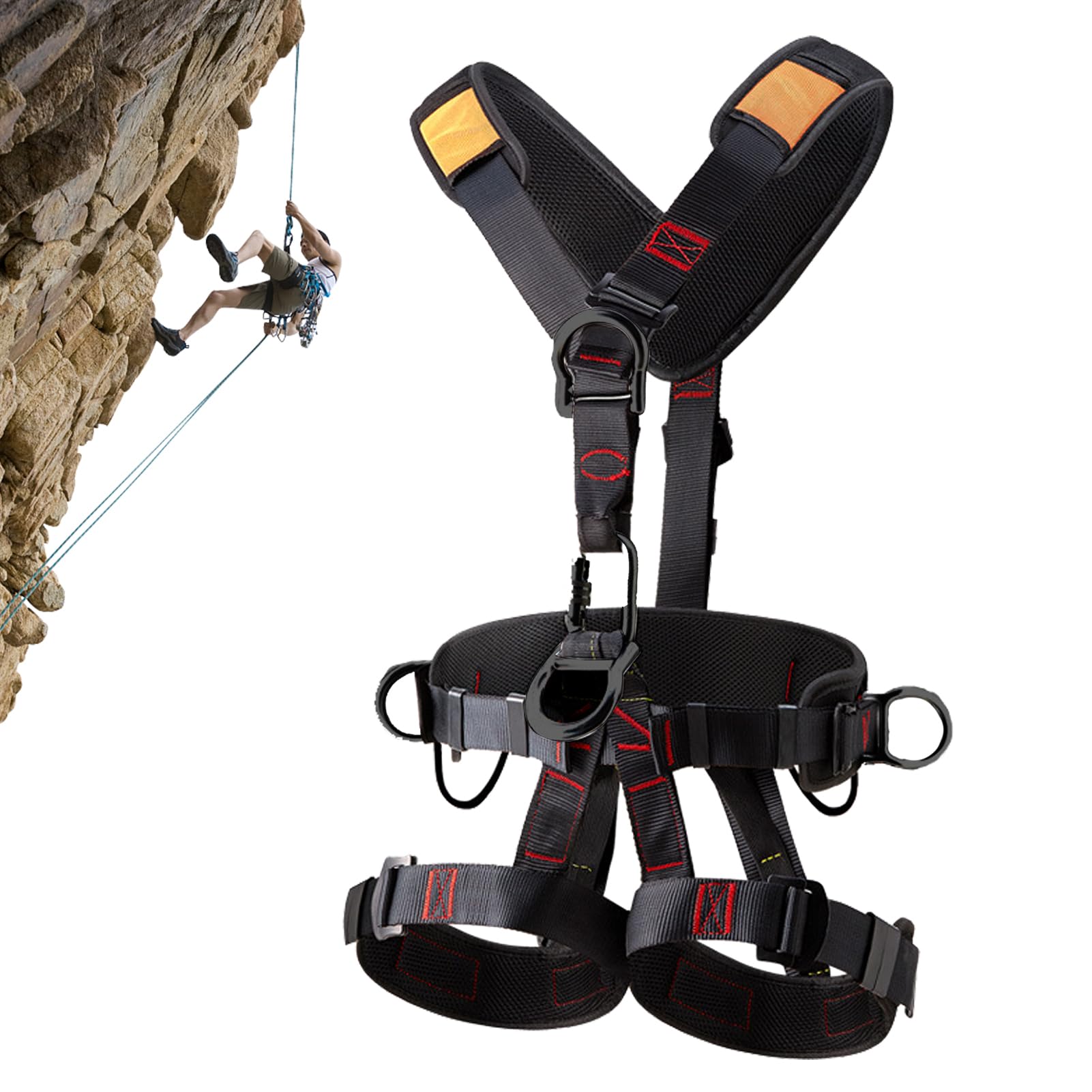 Cintura di sicurezza da lavoro per uomo, imbracature per copertura completa del corpo | Imbracatura anticaduta con fibbie regolabili | Attrezzatura staccabile per arrampicata sugli alberi, imbracatura